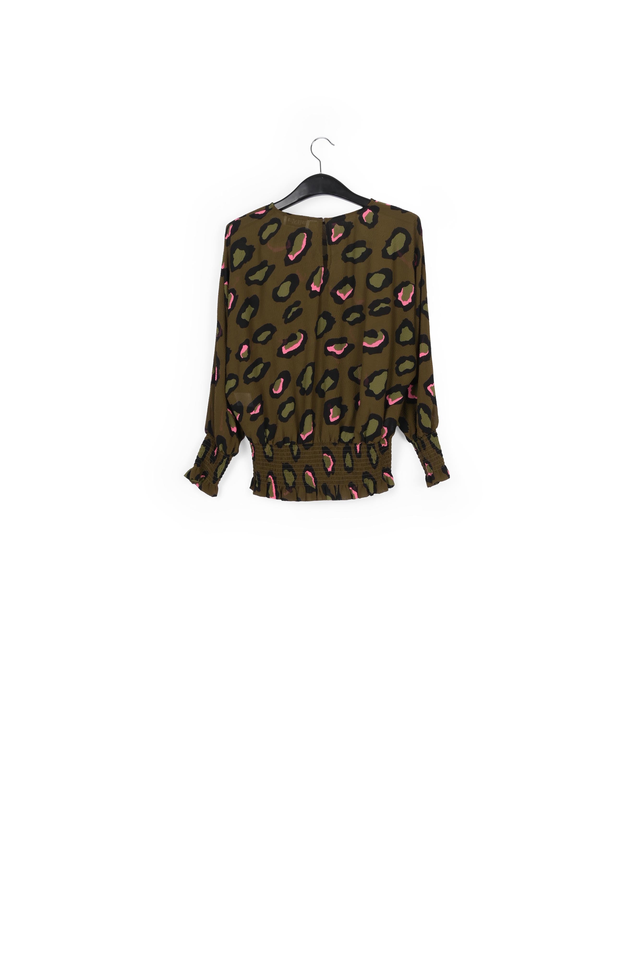 Khaki smocked top with leopard print RE—SSENTIEL | Essentiel second hand
