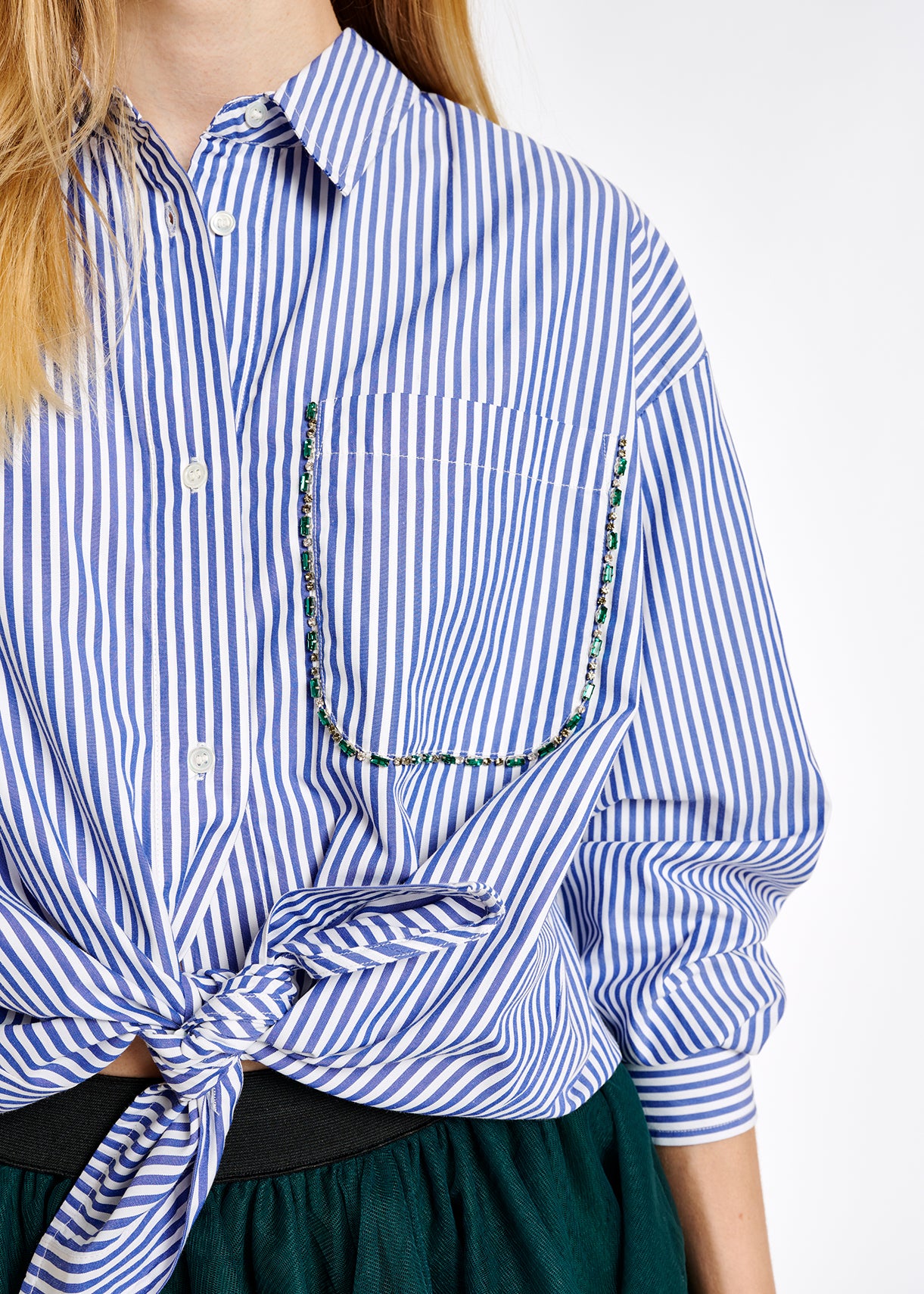 Blue and white striped shirt with rhinestone-embellishment RE—SSENTIEL | Essentiel second hand