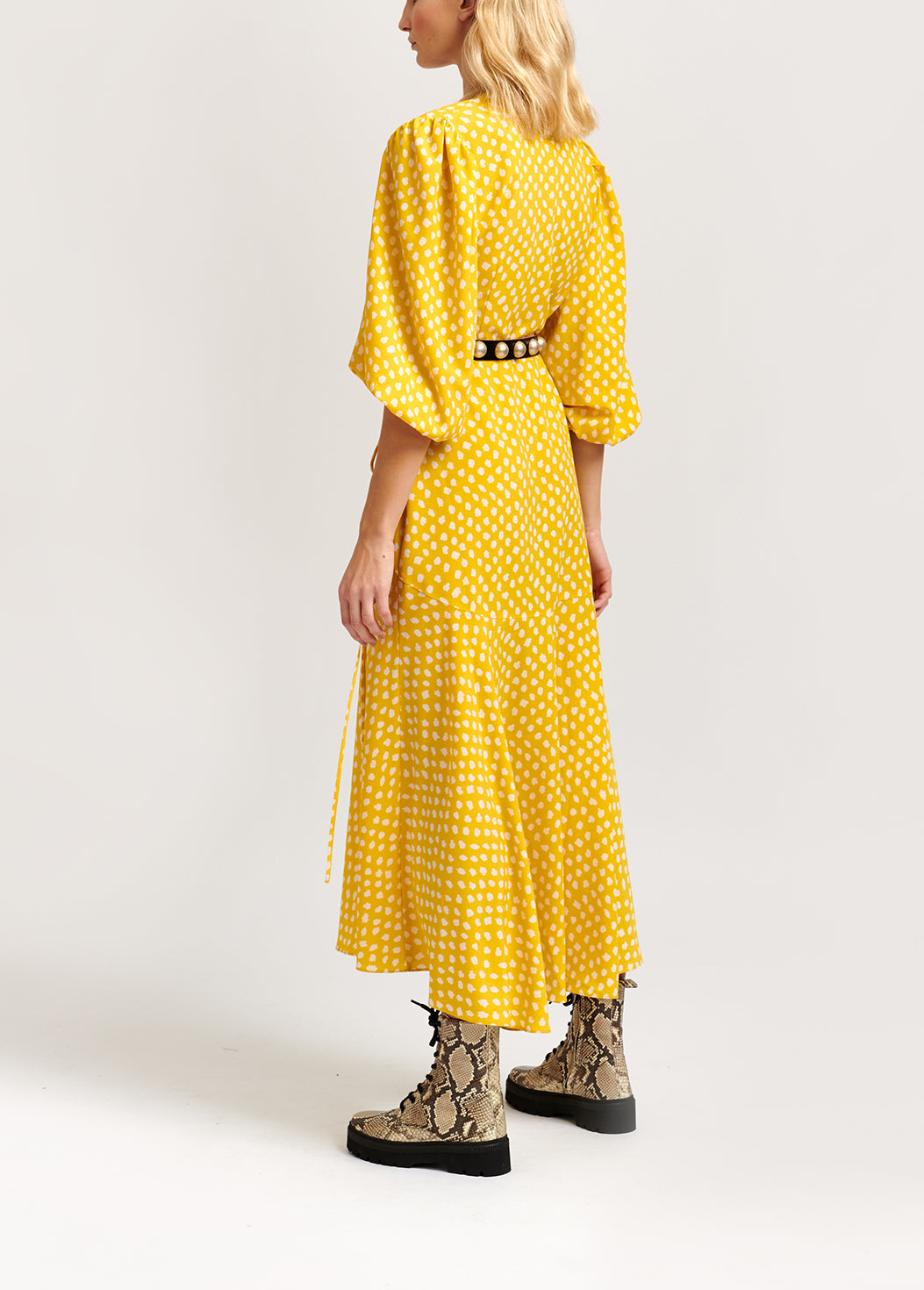 Yellow polka dot wrap maxi dress RE—SSENTIEL | Essentiel second hand