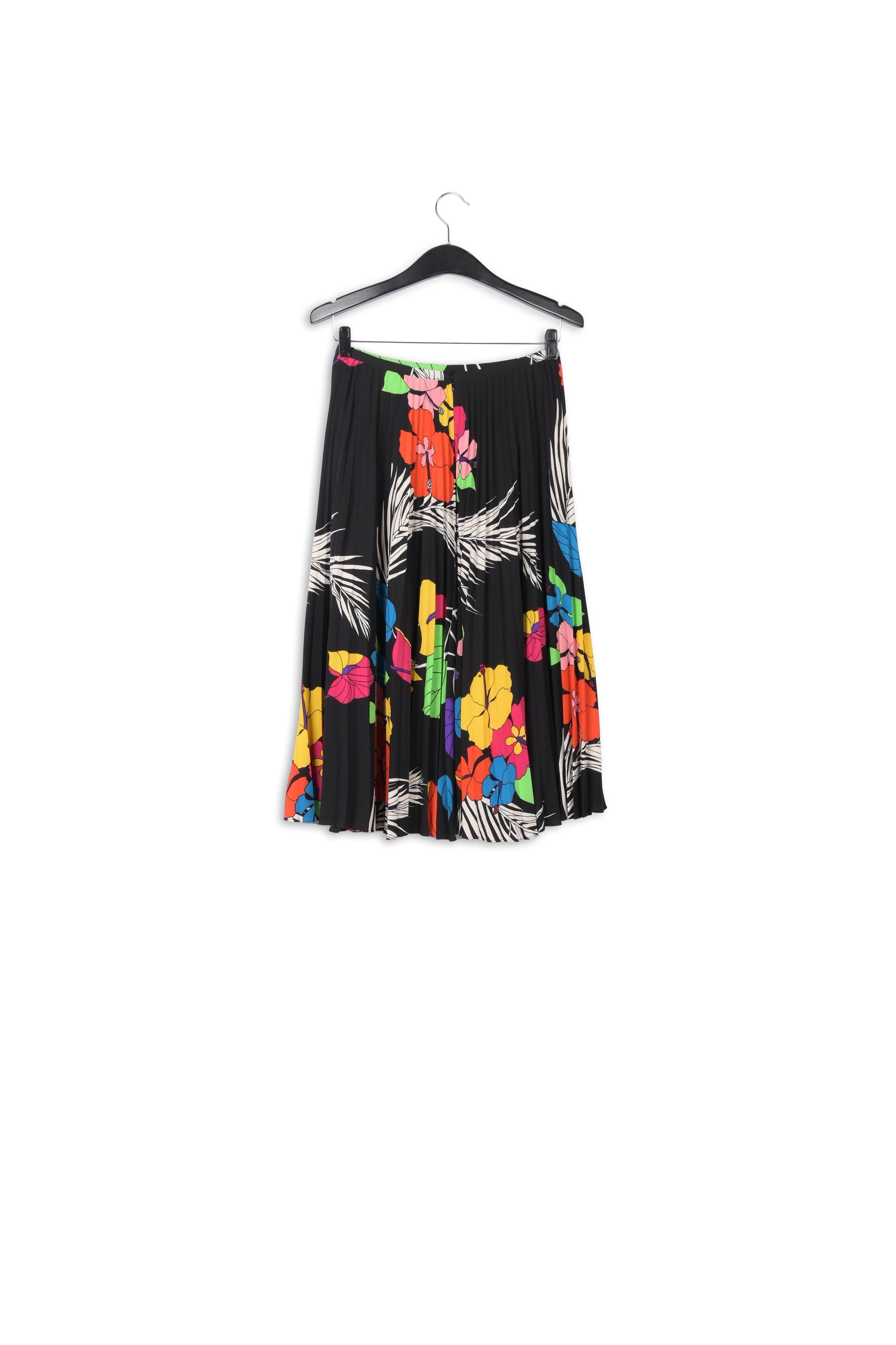 Zwarte plissérok met tropische print RE—SSENTIEL | Essentiel second hand