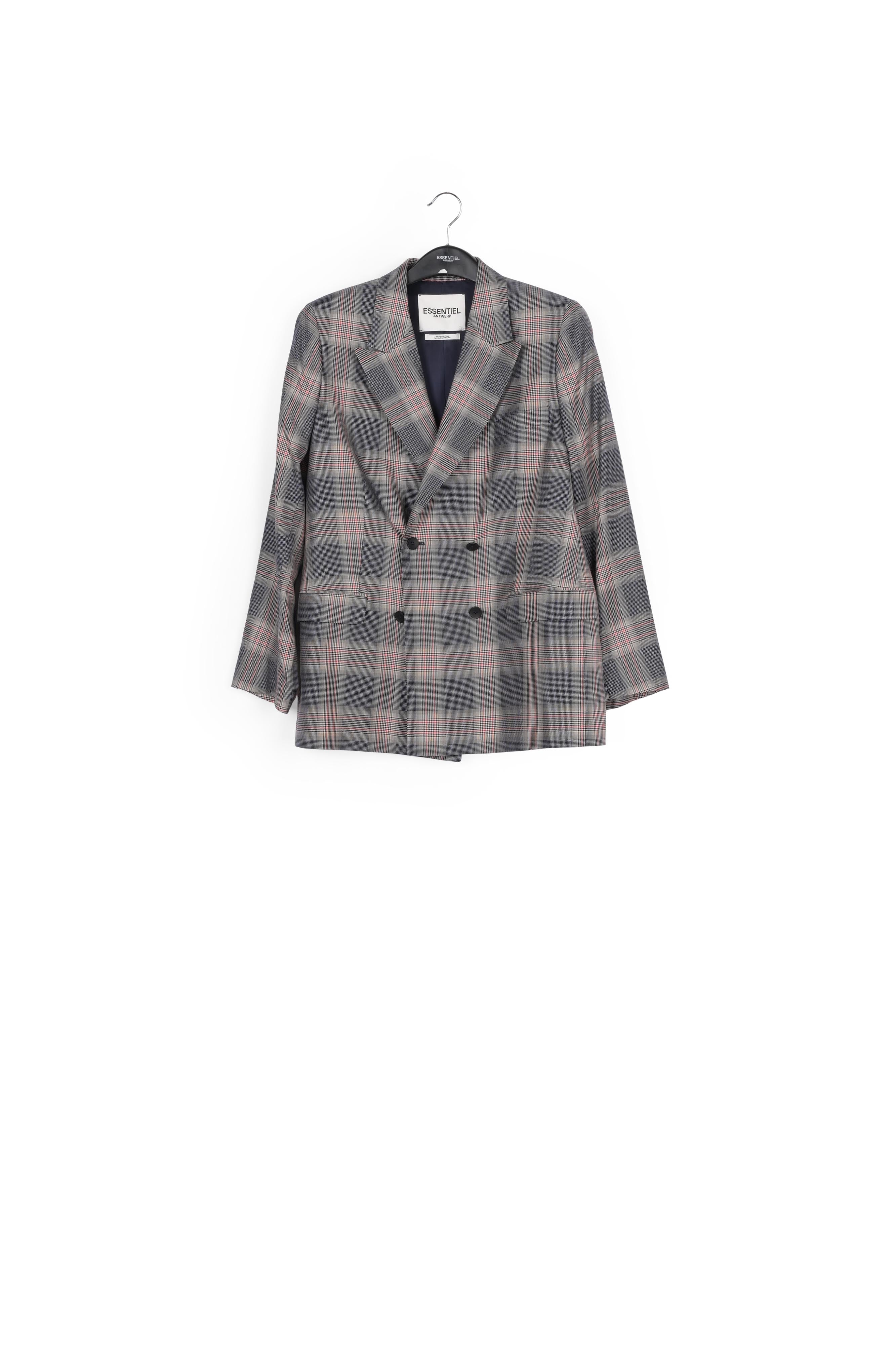 Veste croisée en tartan gris RE—SSENTIEL | Essentiel second hand