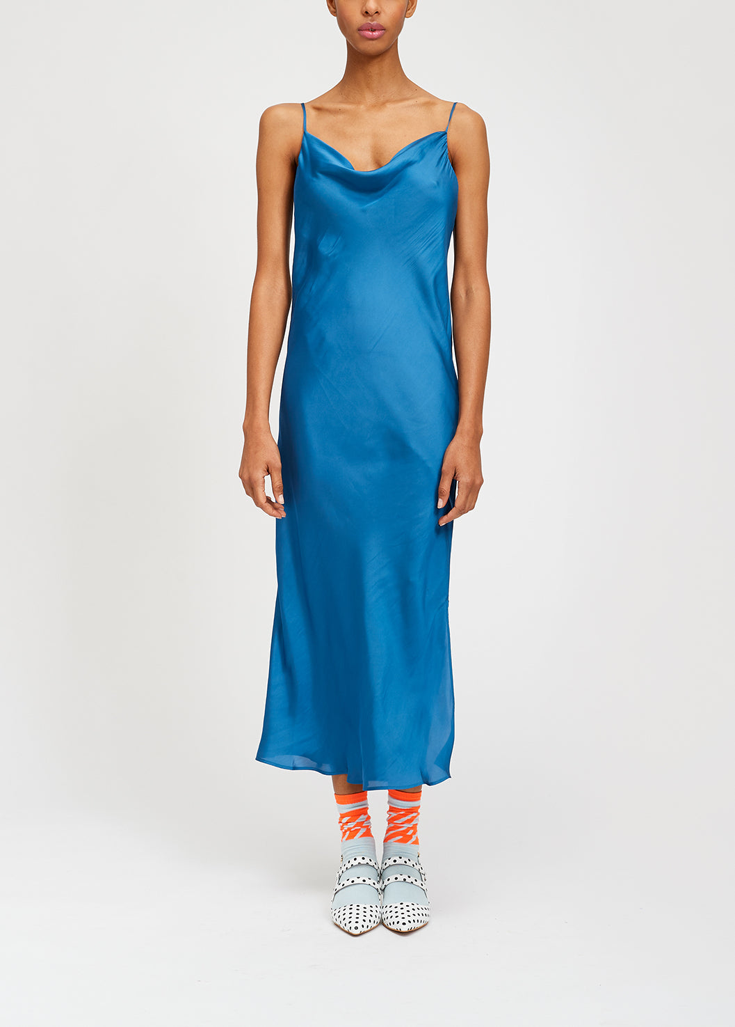 Blue midi dress with cowl neckline RE—SSENTIEL | Essentiel second hand
