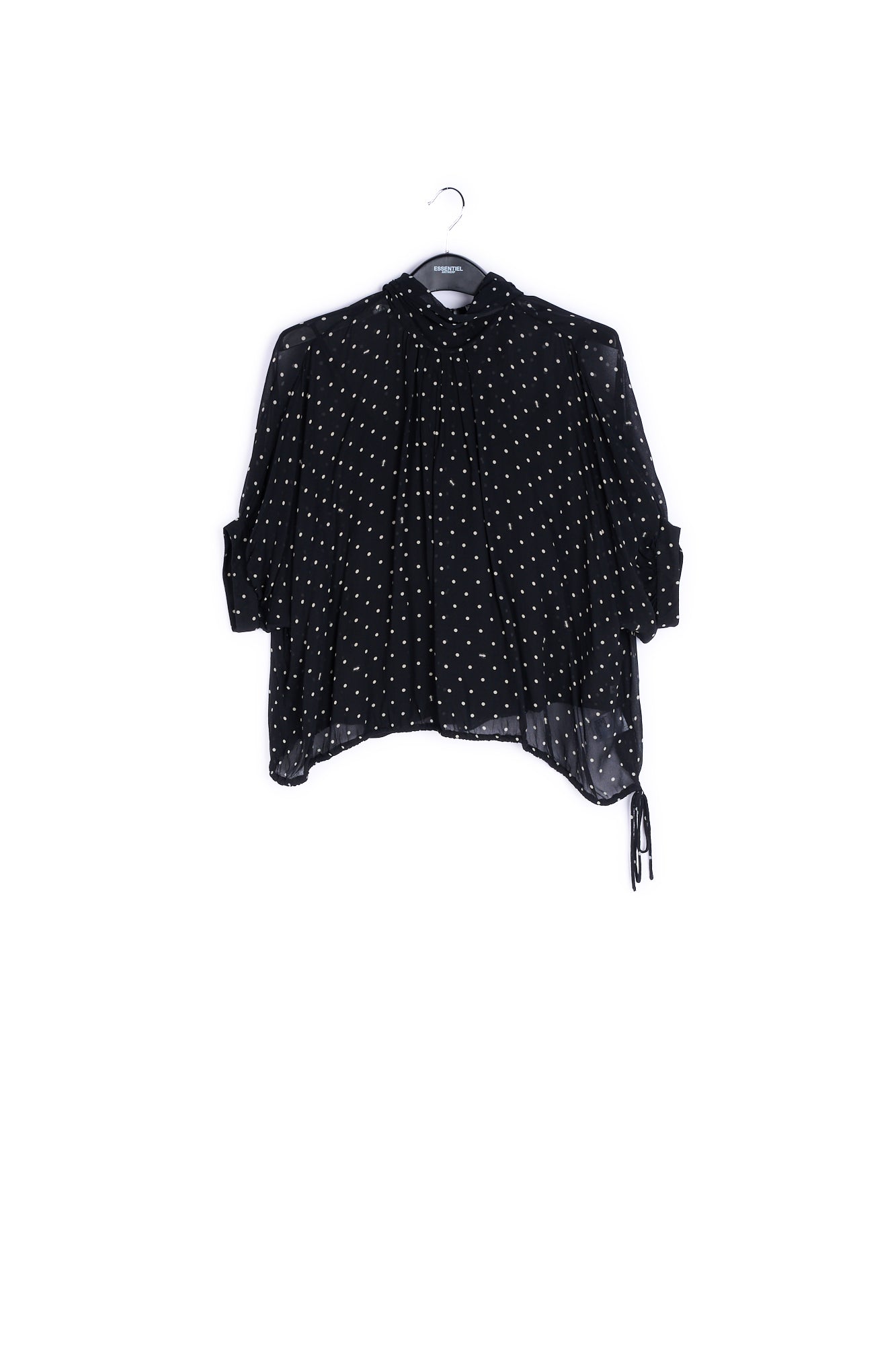 Black voluminous floral-print sheer top RE—SSENTIEL | Essentiel second hand