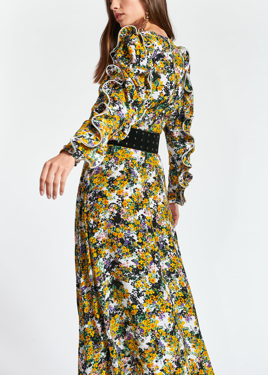 Off-white ruffled floral-print maxi dress RE—SSENTIEL | Essentiel second hand