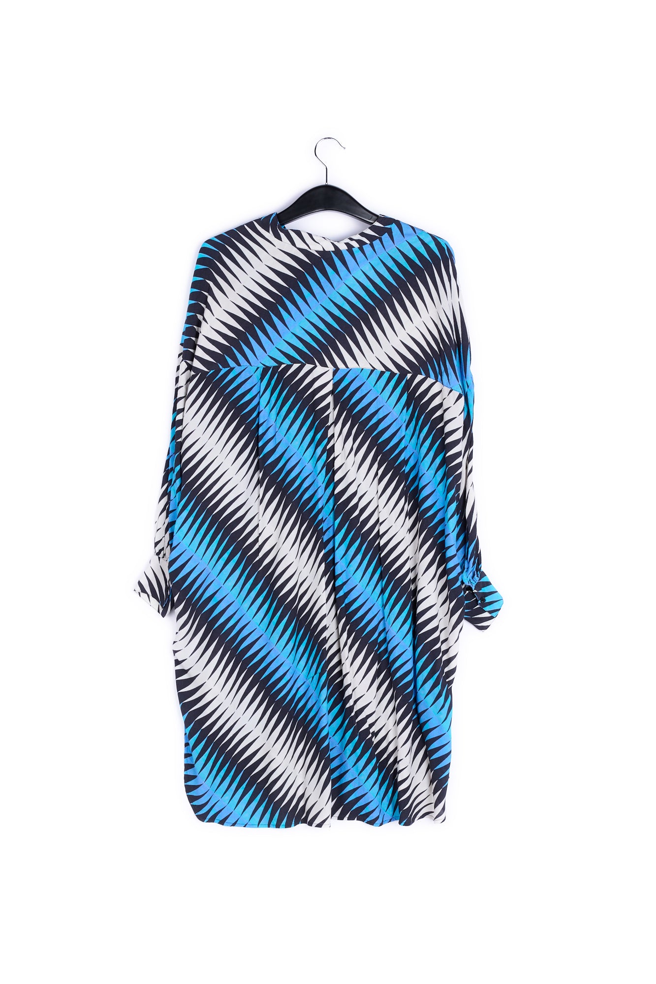 Blue, black and white graphic print knee-length dress RE—SSENTIEL | Essentiel second hand