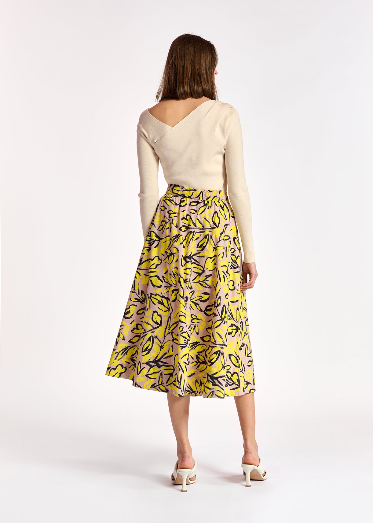 Beige midi skirt with floral print RE—SSENTIEL | Essentiel second hand