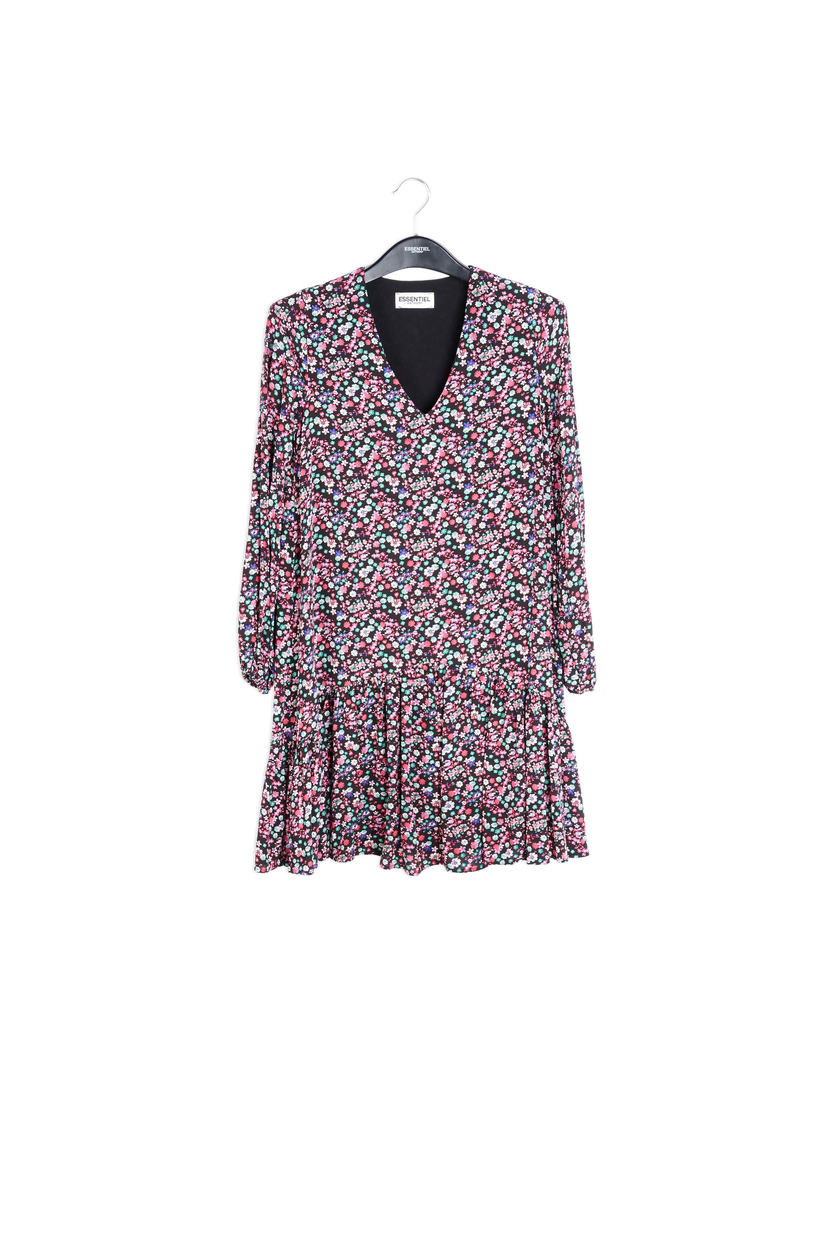 Black floral-print mini dress RE—SSENTIEL | Essentiel second hand