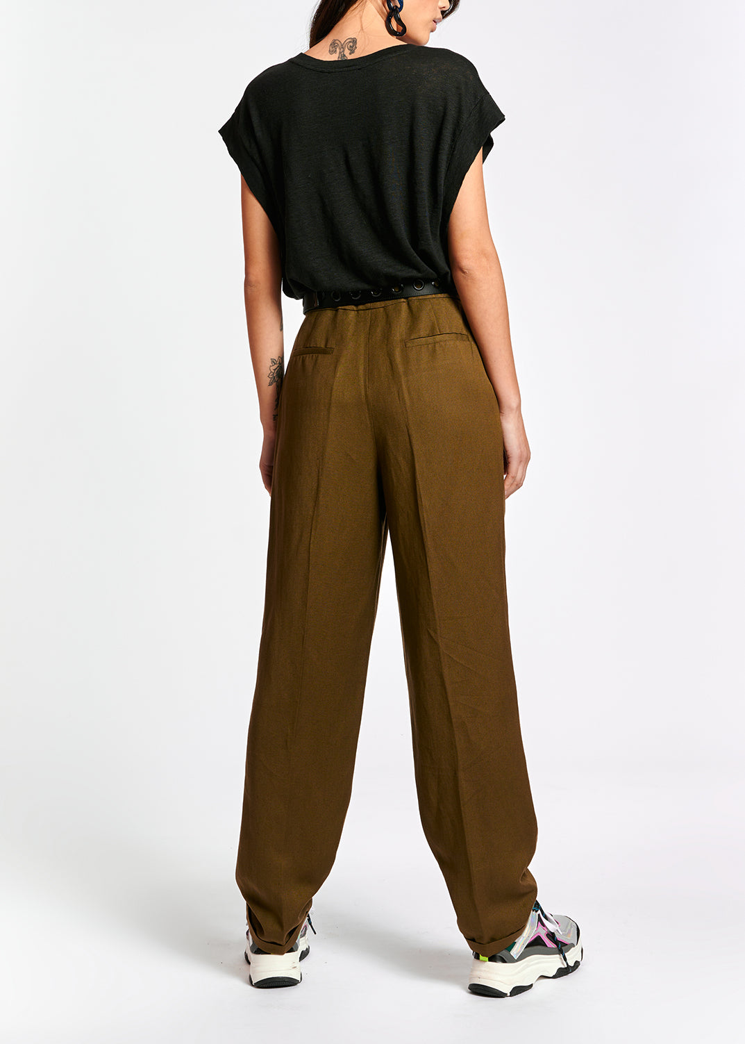 Kaki broek met middelhoge taille RE—SSENTIEL | Essentiel second hand