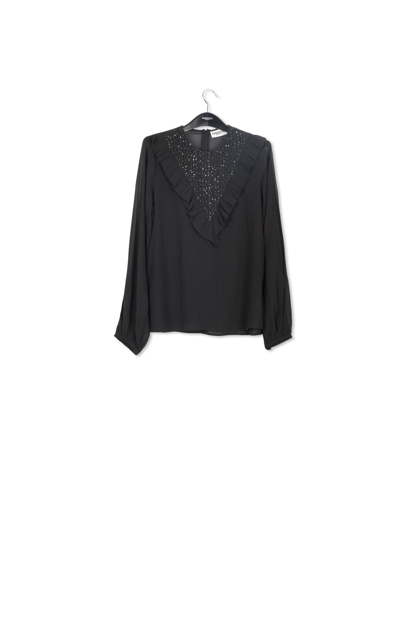 Top noir avec ruches et paillettes RE—SSENTIEL | Essentiel second hand