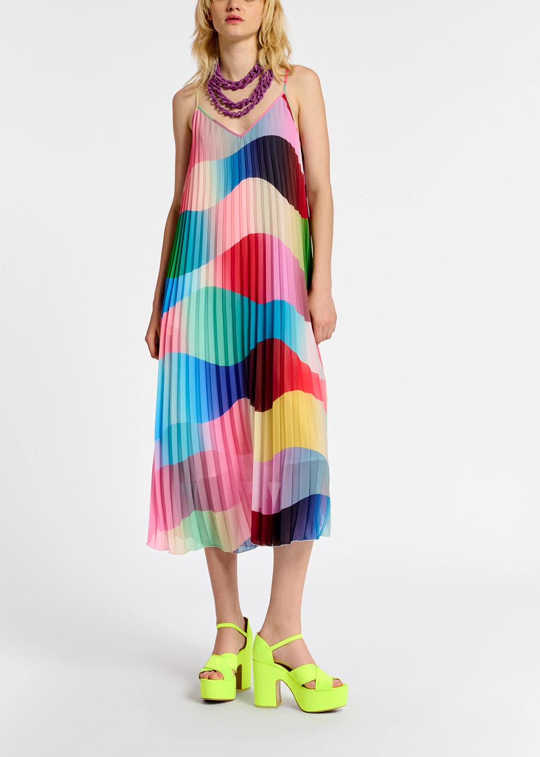 Multicolor graphic print plissé slip dress RE—SSENTIEL | Essentiel second hand