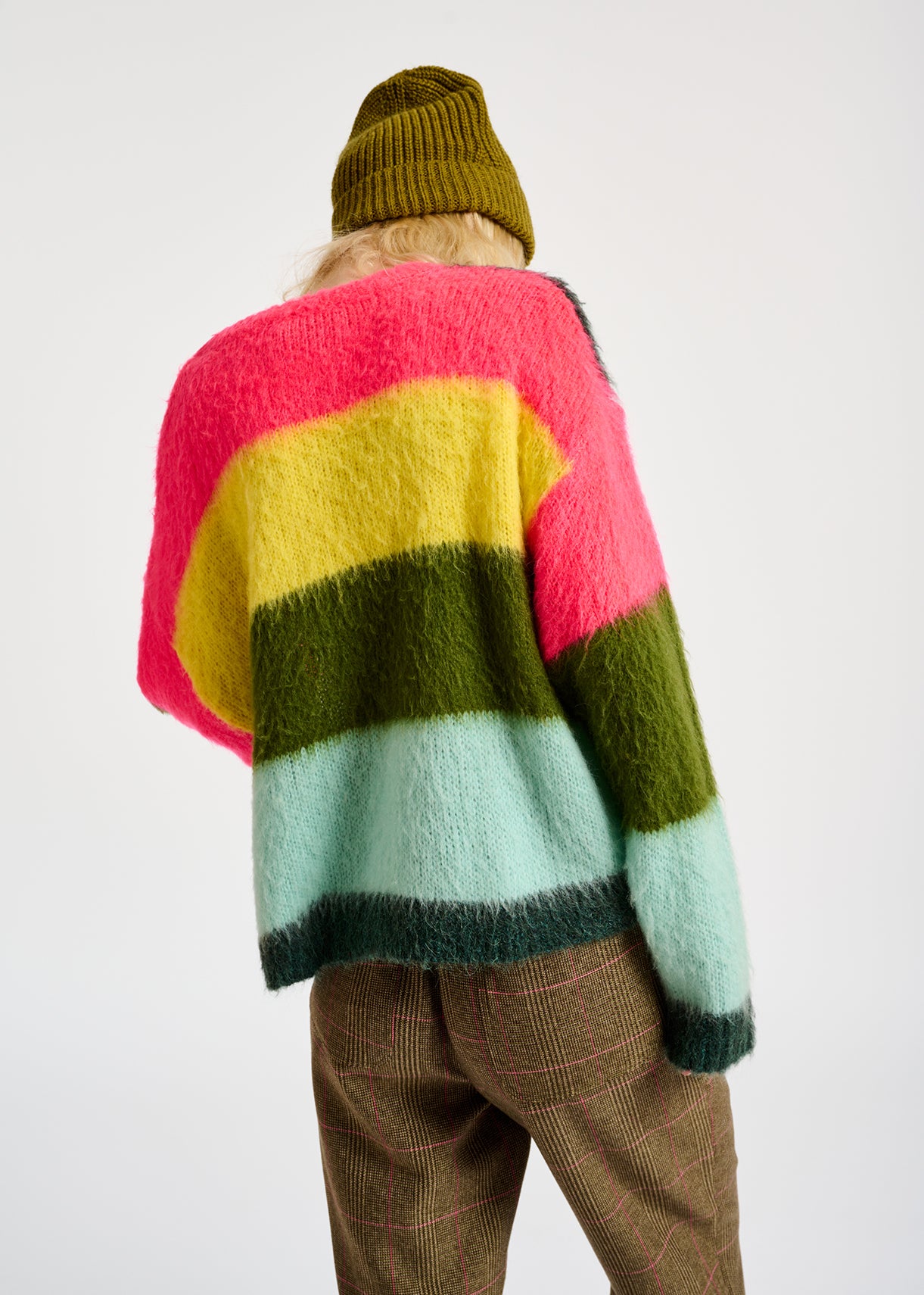 Pull en tricot intarsia vert foncé, bleu et rouge RE—SSENTIEL | Essentiel second hand