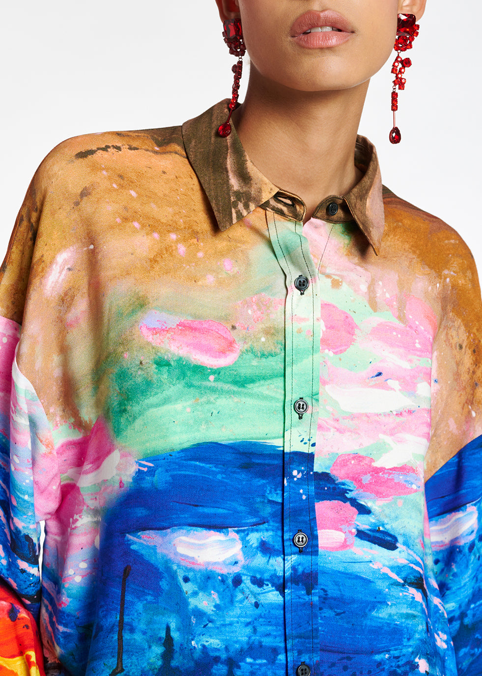 Multicolored oversized satin shirt RE—SSENTIEL | Essentiel second hand