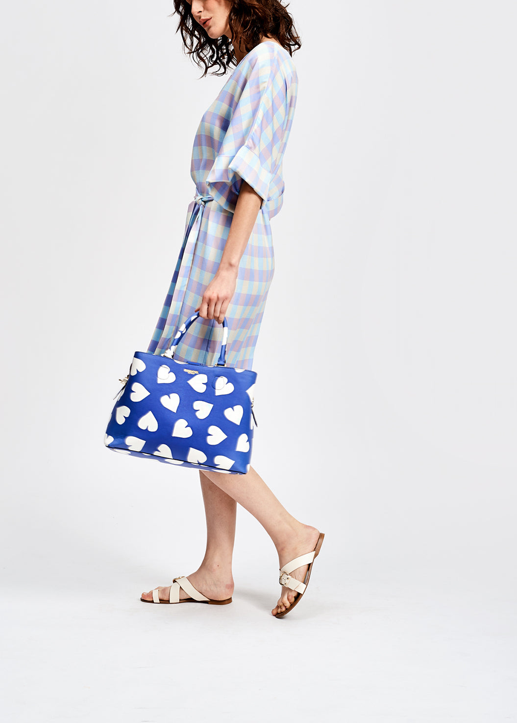 Light blue and purple plaid midi dress RE—SSENTIEL | Essentiel second hand