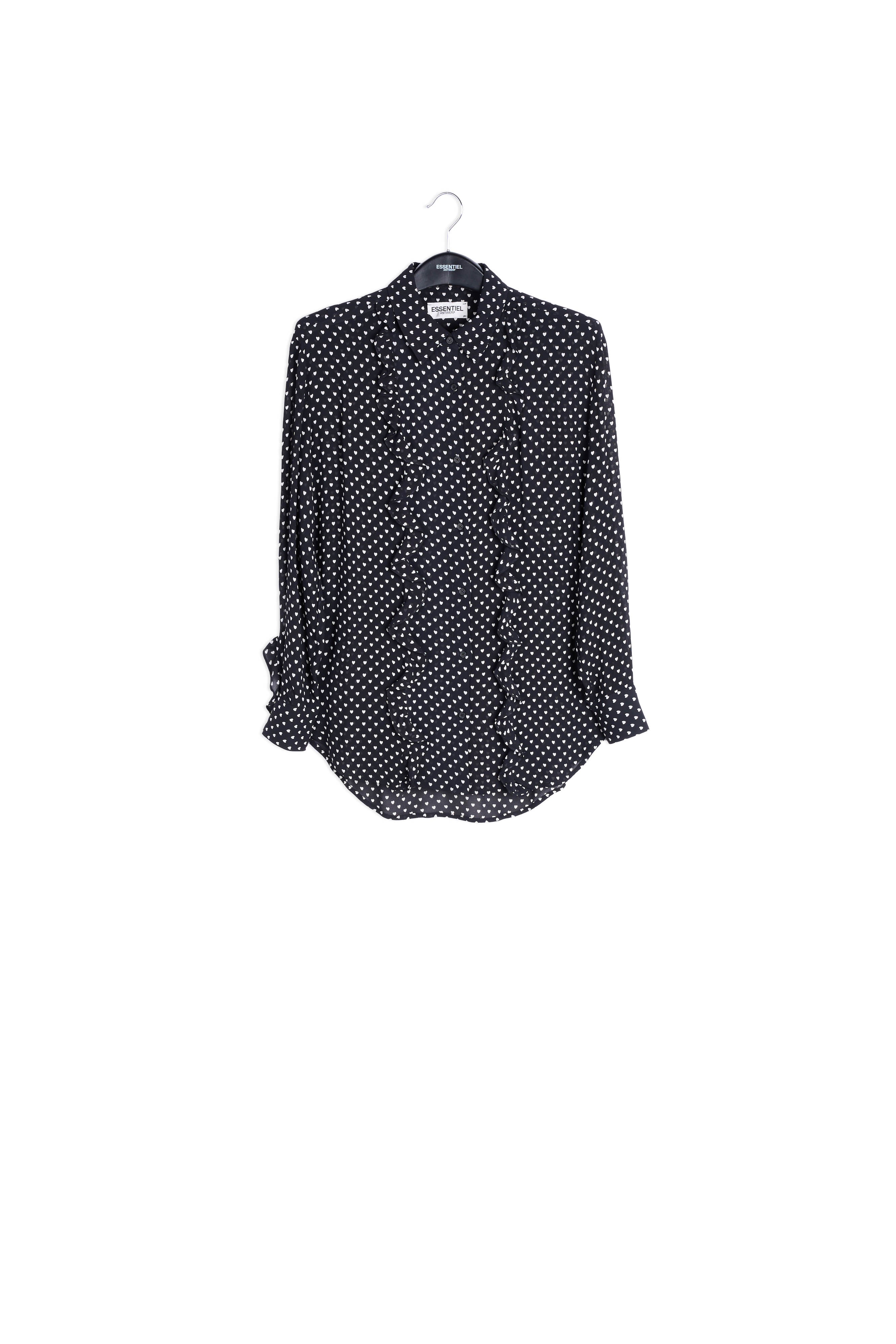 Zwart hemd met ruches en hartenprint RE—SSENTIEL | Essentiel second hand