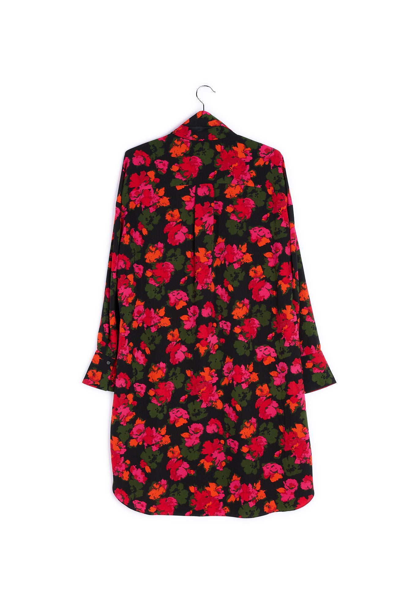 Black and red floral print midi shirt dress RE—SSENTIEL | Essentiel second hand