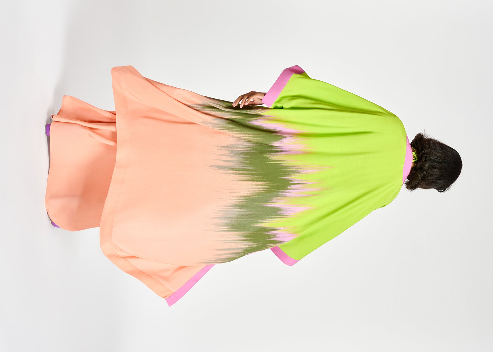 Lime green, peach and khaki kimono with dip-dyed effect RE—SSENTIEL | Essentiel second hand