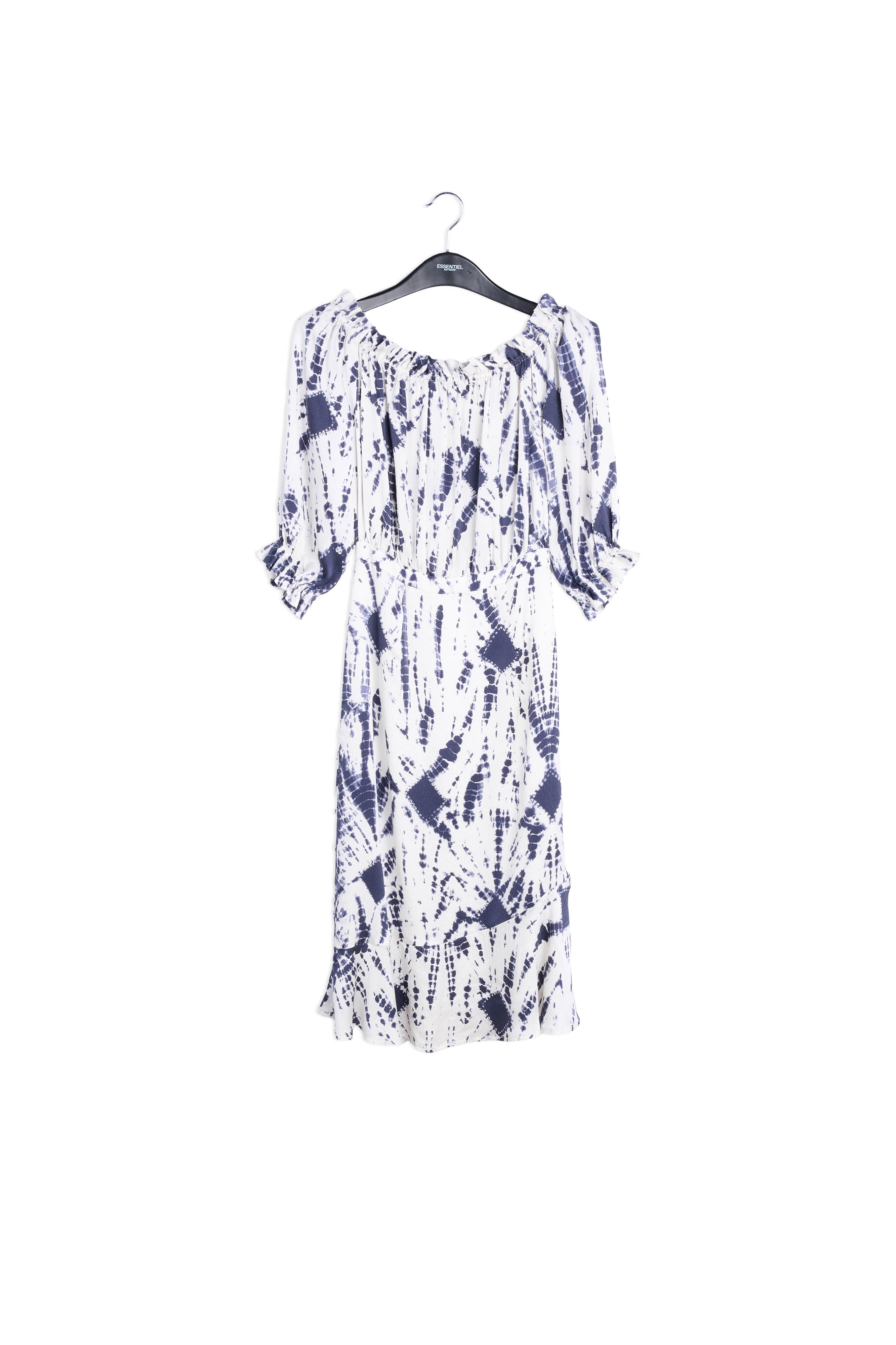 Off-white and green tie-dyed off-the-shoulder silk dress RE—SSENTIEL | Essentiel second hand