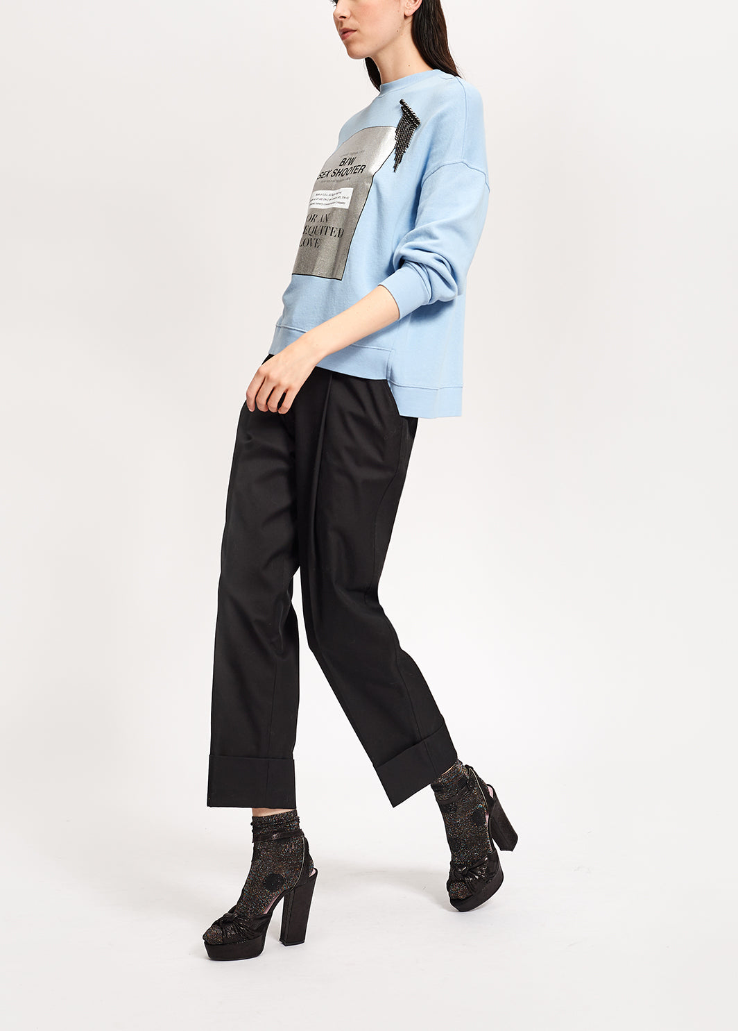 Pantalon noir aux jambes droites en coton mélangé RE—SSENTIEL | Essentiel second hand