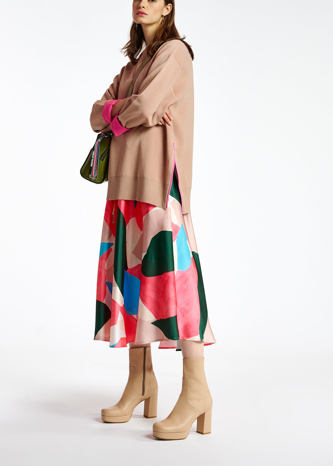 Multicolor midi-length skirt with graphic print RE—SSENTIEL | Essentiel second hand