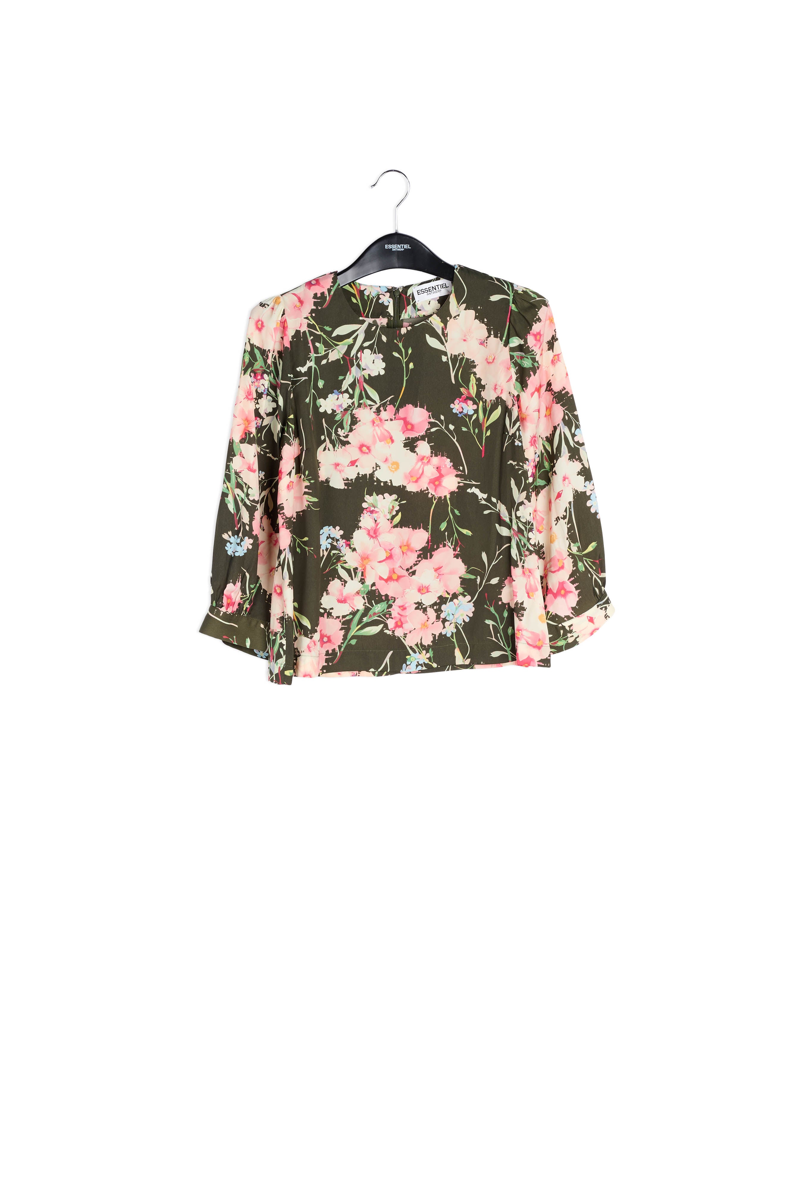 Top kaki à fleurs avec manches bouffantes RE—SSENTIEL | Essentiel second hand