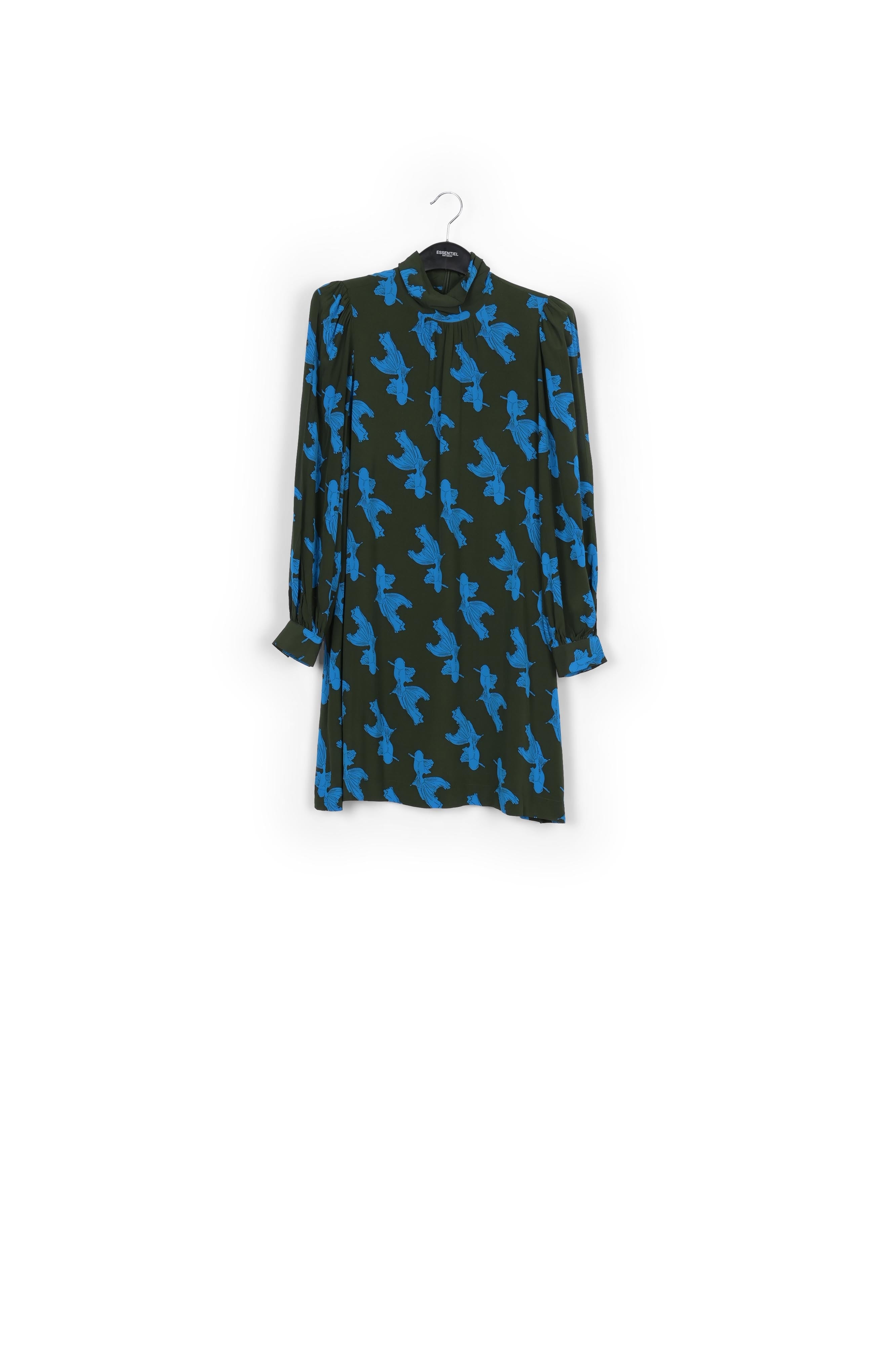 Khaki and turquoise graphic print mini dress RE—SSENTIEL | Essentiel second hand