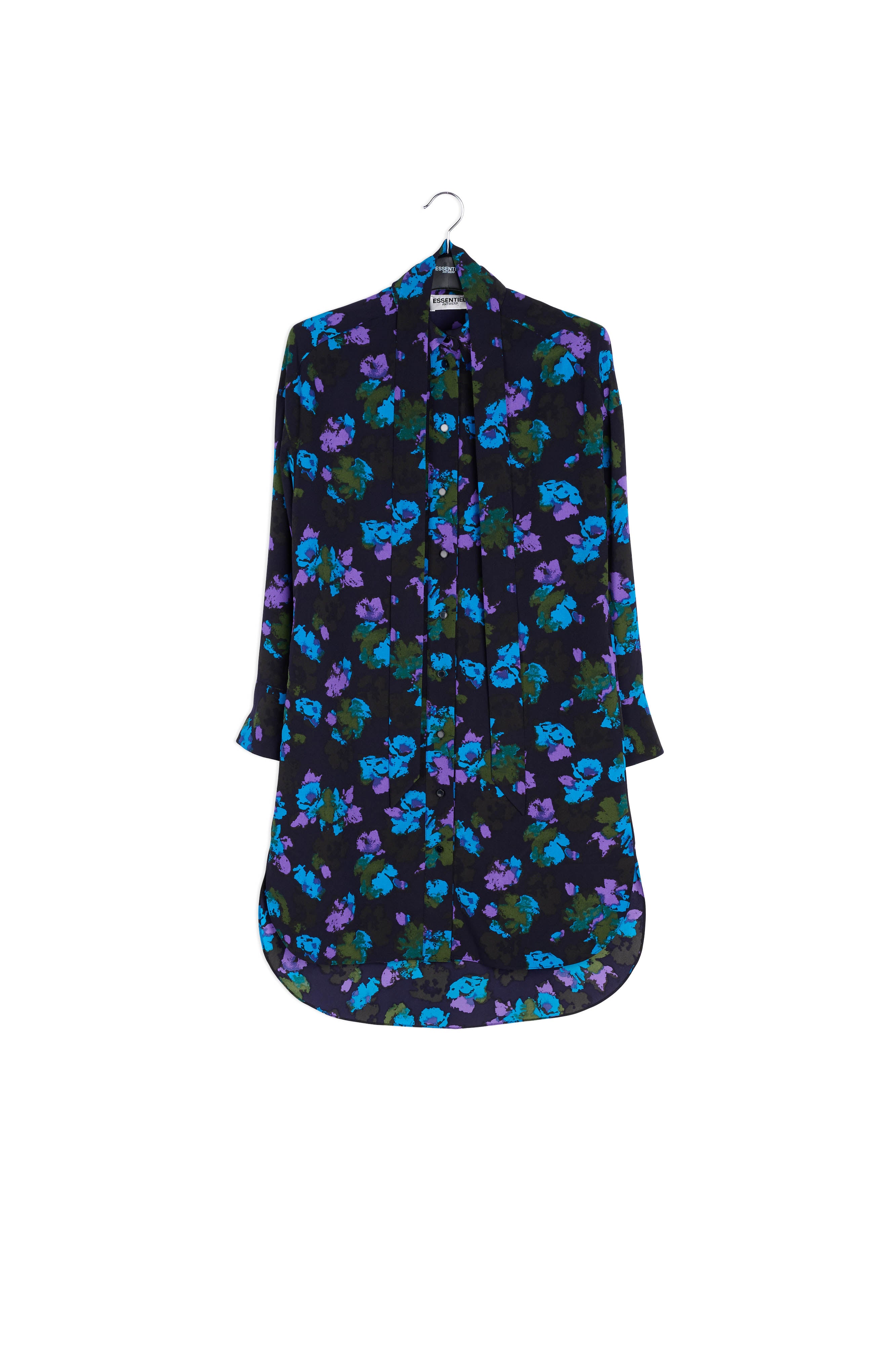 Midi-hemdjurk met zwart en rode bloemenprint RE—SSENTIEL | Essentiel second hand