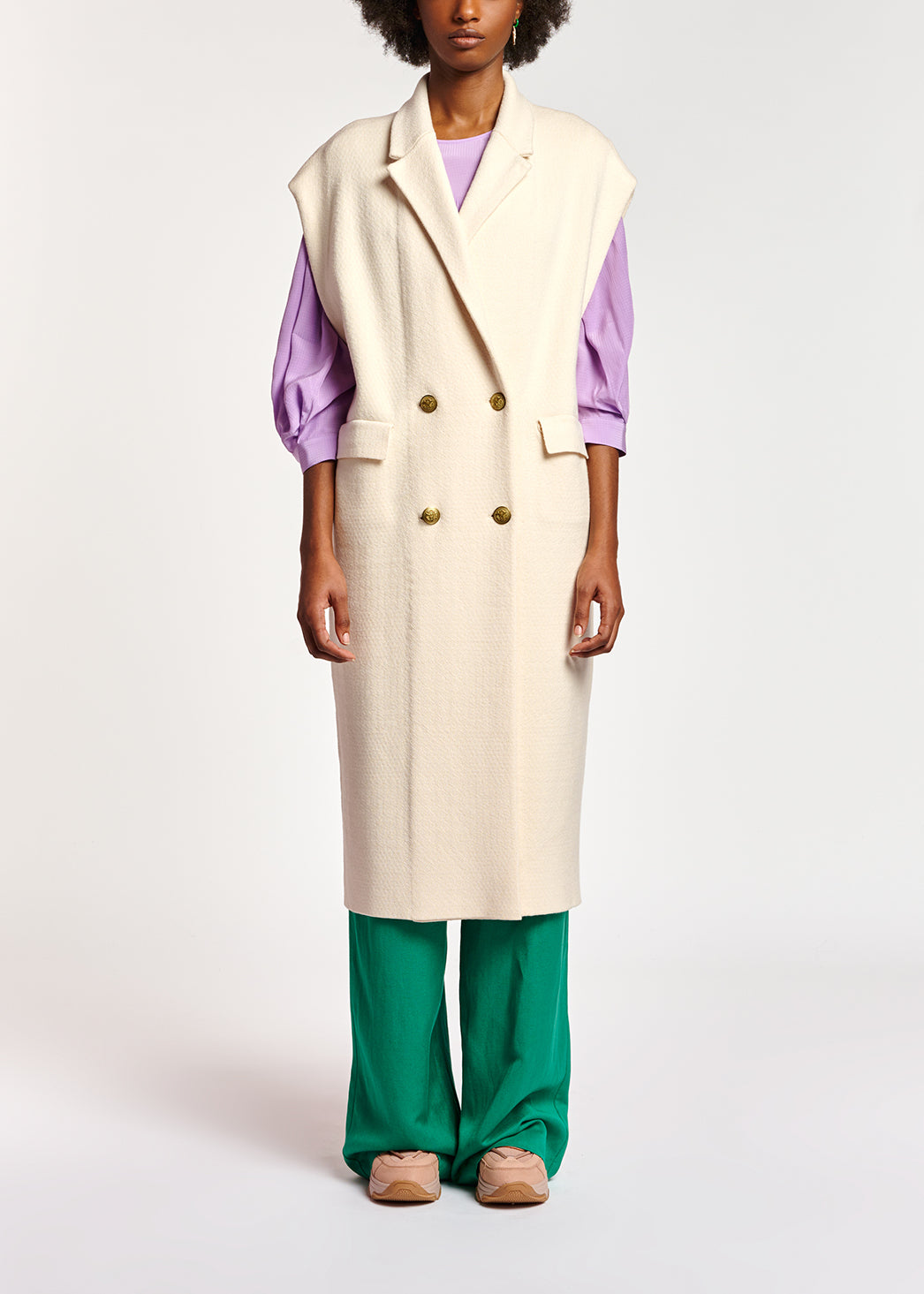 Off-white sleeveless midi-length cardigan RE—SSENTIEL | Essentiel second hand