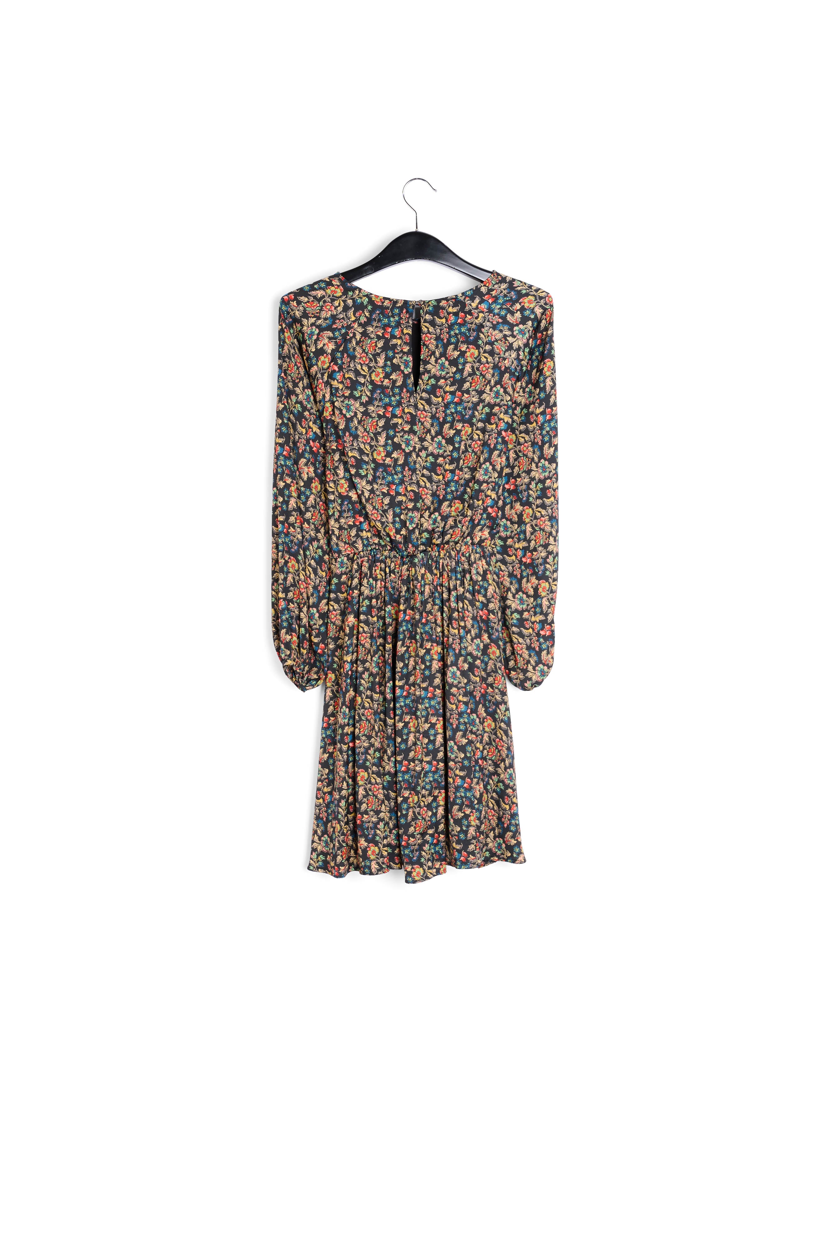 Brown long-sleeved mini dress with flower print RE—SSENTIEL | Essentiel second hand