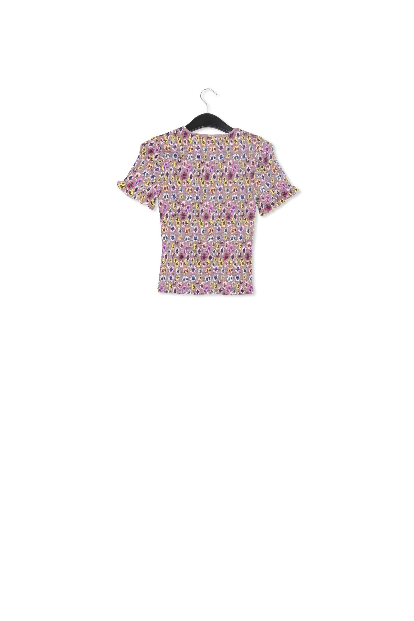 Mauve smocked top with multicolor floral print RE—SSENTIEL | Essentiel second hand