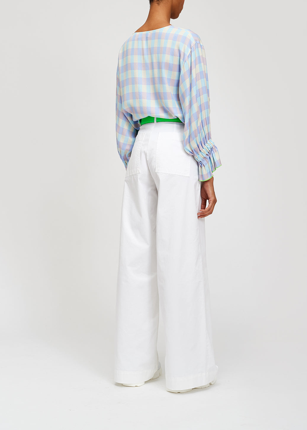 Light blue and purple plaid top with three-quarter sleeves RE—SSENTIEL | Essentiel second hand