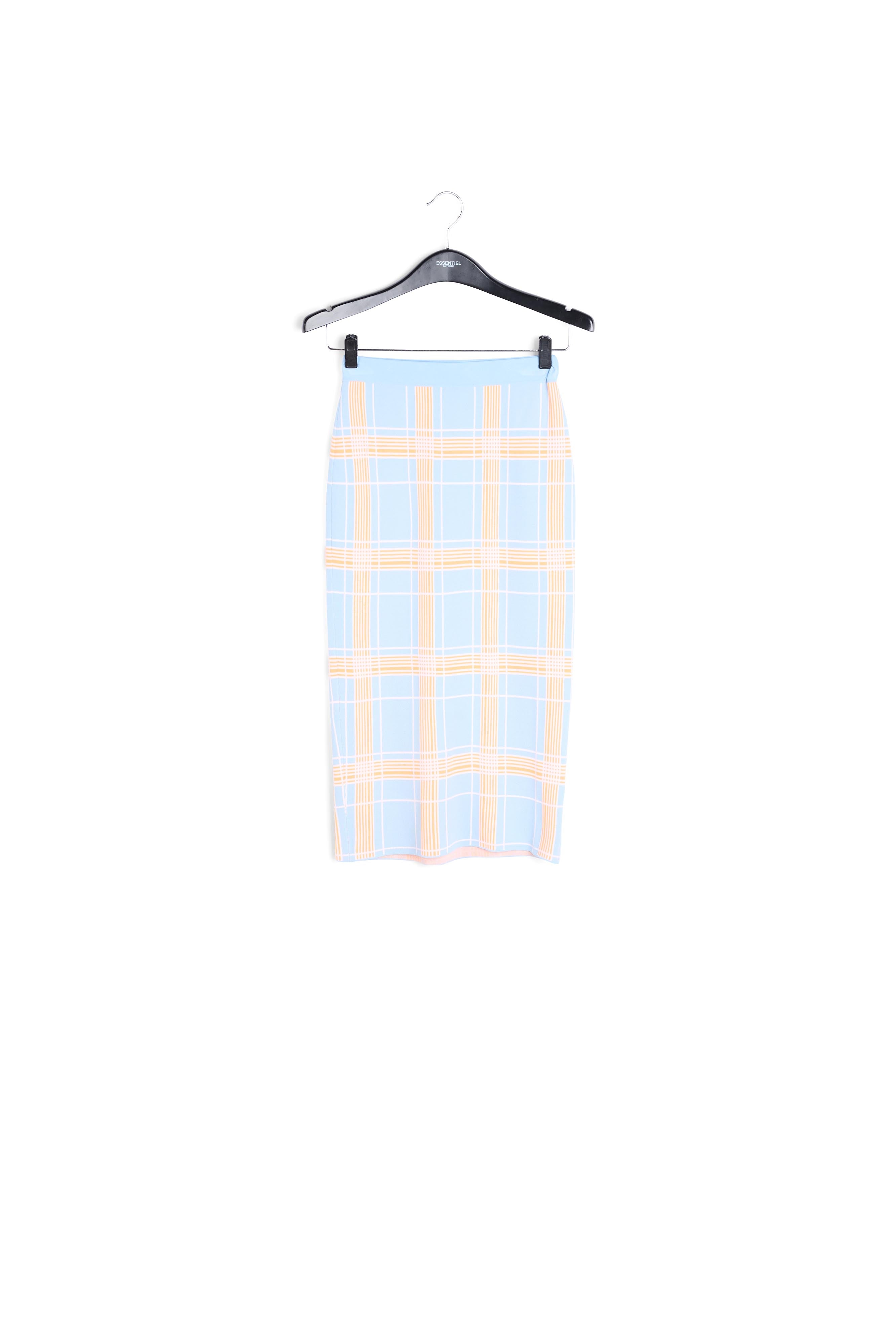 Light blue knitted midi skirt with check motif RE—SSENTIEL | Essentiel second hand