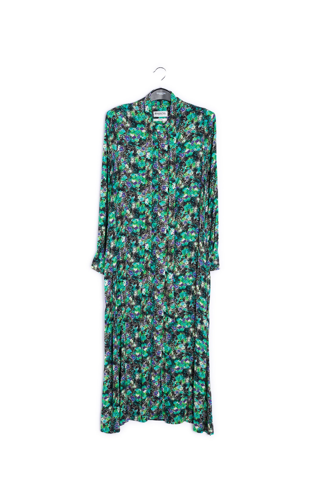 Groene A-lijn hemdjurk met bloemenprint RE—SSENTIEL | Essentiel second hand