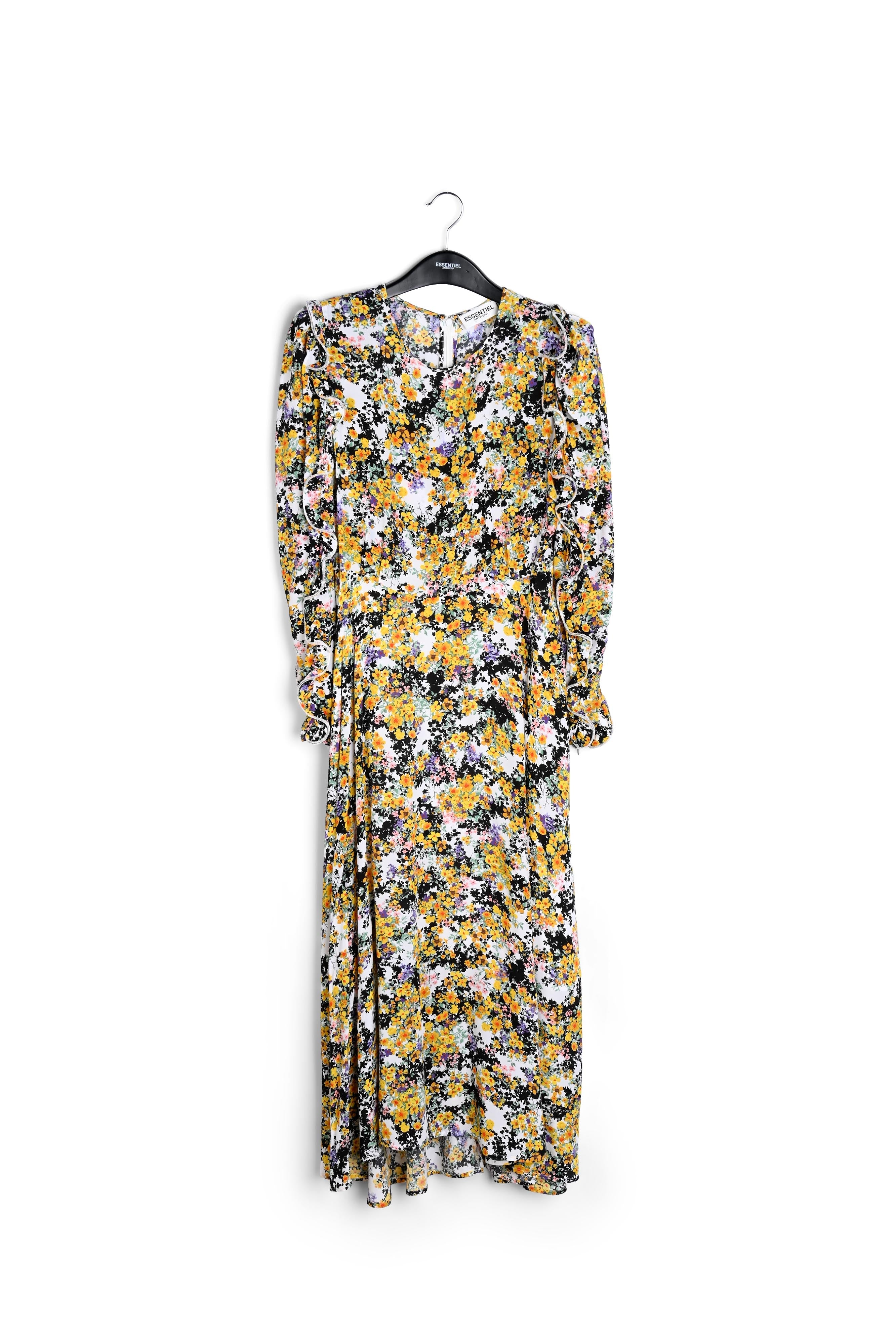 Gebroken witte maxi-jurk met bloemen en ruches RE—SSENTIEL | Essentiel second hand