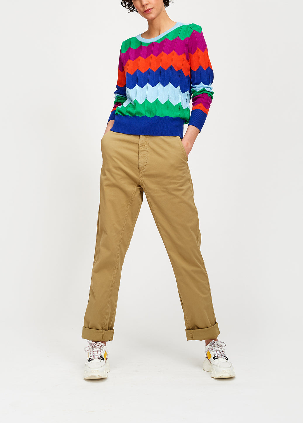 Bright multicolored zigzag pattern knitted jumper RE—SSENTIEL | Essentiel second hand