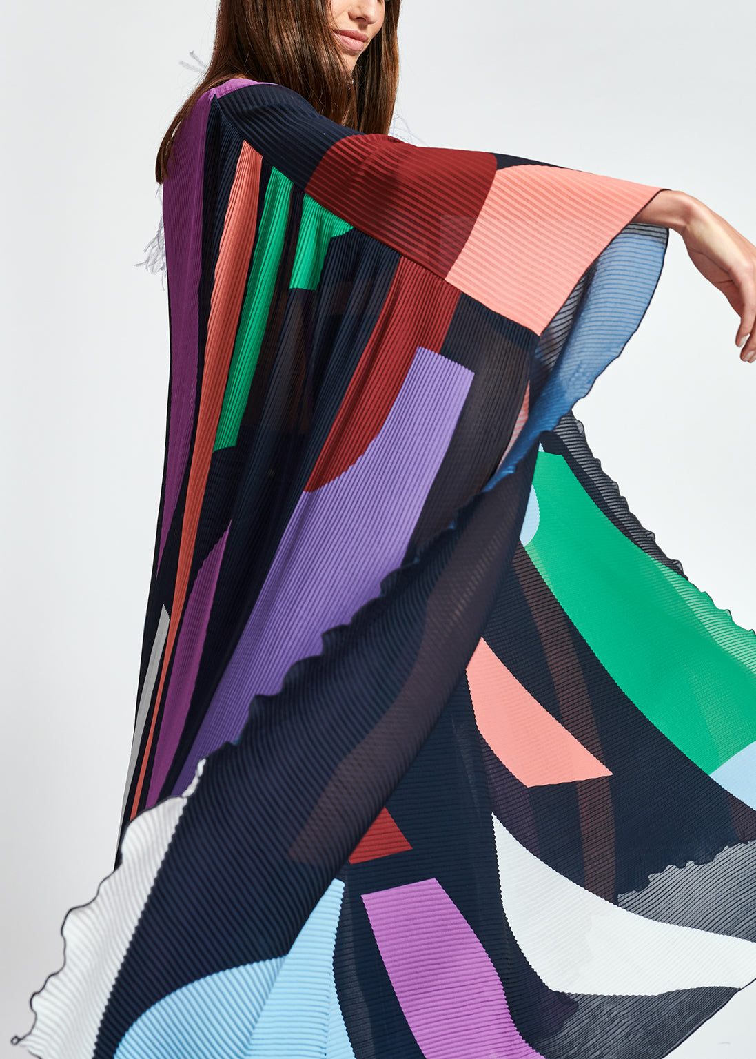 Dark blue graphic print plissé maxi-length kaftan dress RE—SSENTIEL | Essentiel second hand