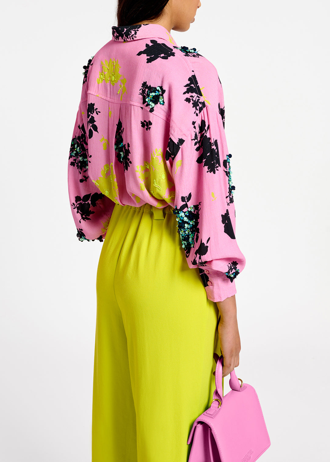 Chemise à imprimé fleuri rose, noir et jaune RE—SSENTIEL | Essentiel second hand