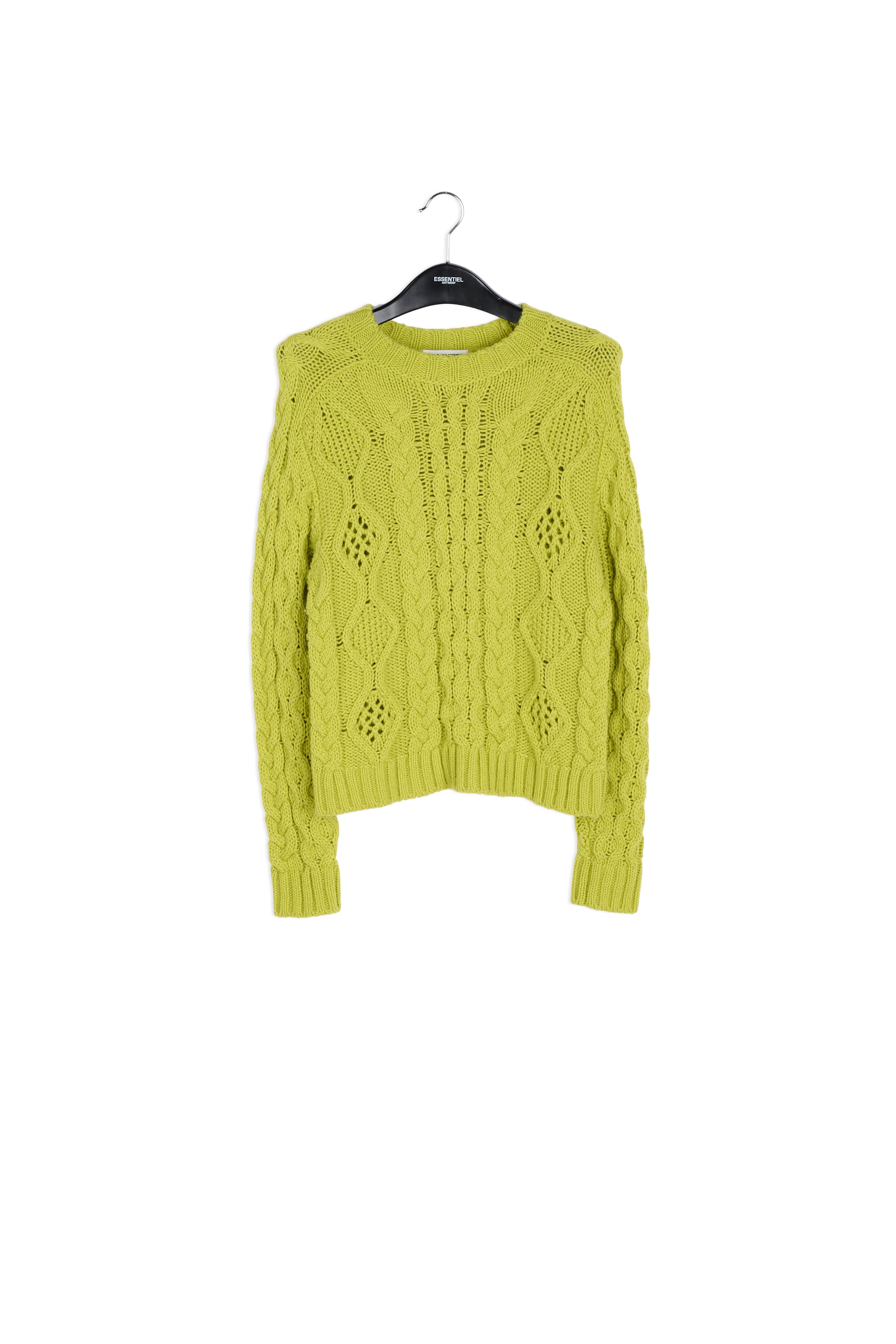 Pull vert citron en tricot torsadé RE—SSENTIEL | Essentiel second hand
