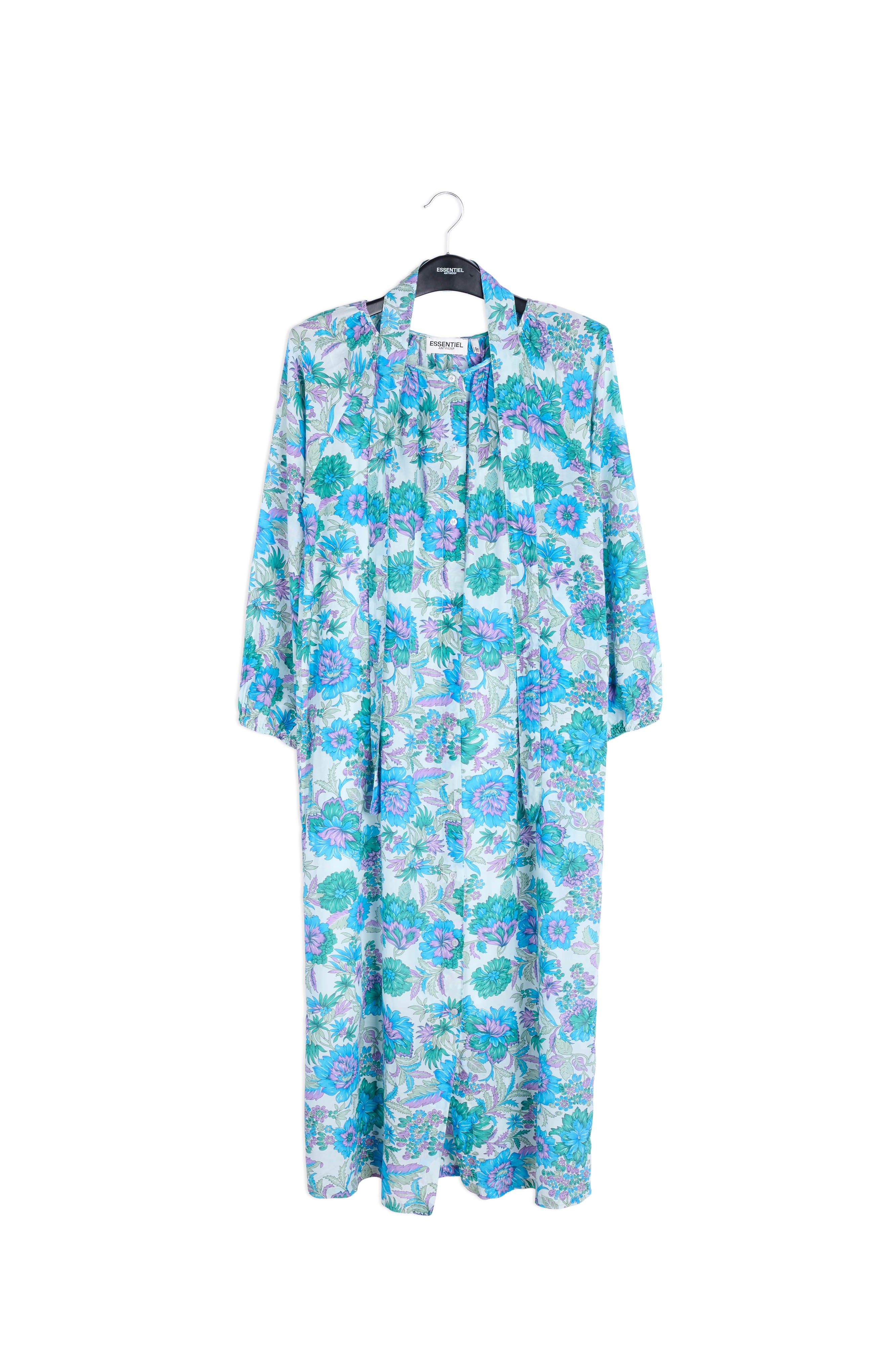 Blue cotton-silk midi shirt dress RE—SSENTIEL | Essentiel second hand