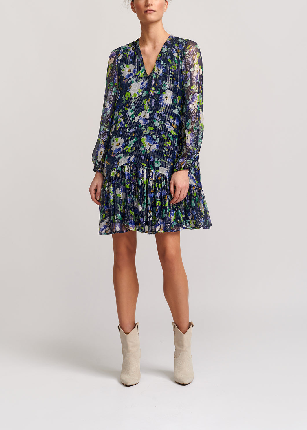 Dark blue floral-print a-line dress RE—SSENTIEL | Essentiel second hand