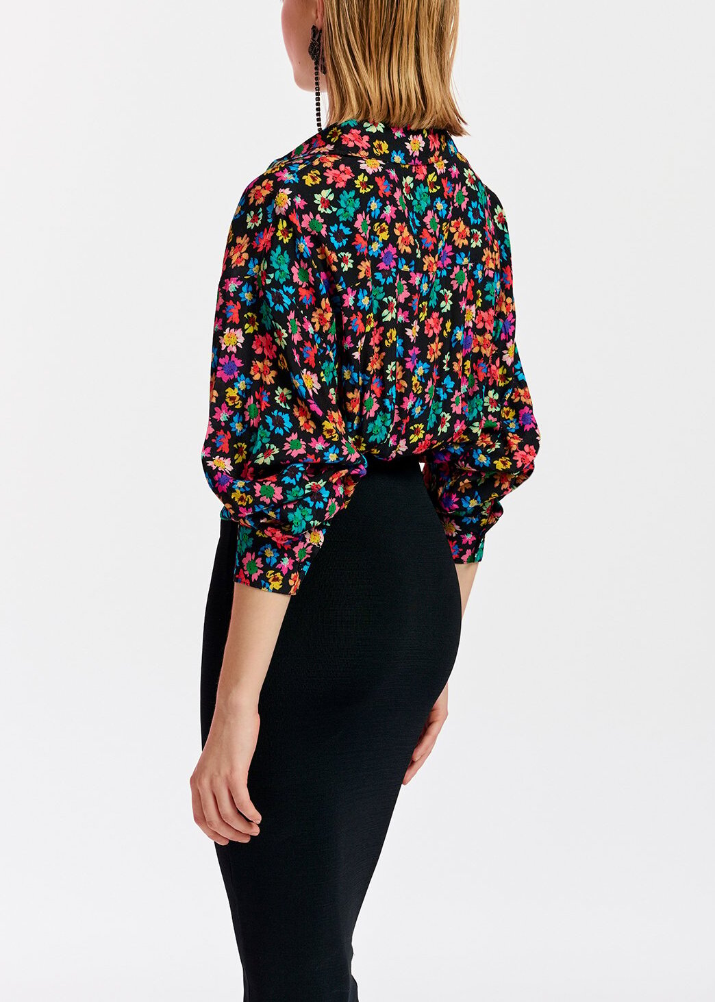 Black floral-print and rib-knitted midi dress RE—SSENTIEL | Essentiel second hand