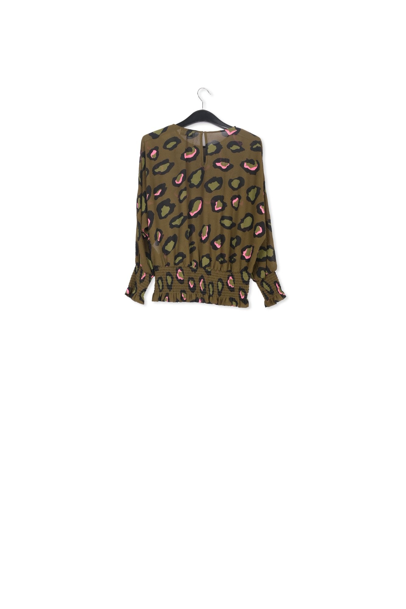 Khaki smocked top with leopard print RE—SSENTIEL | Essentiel second hand