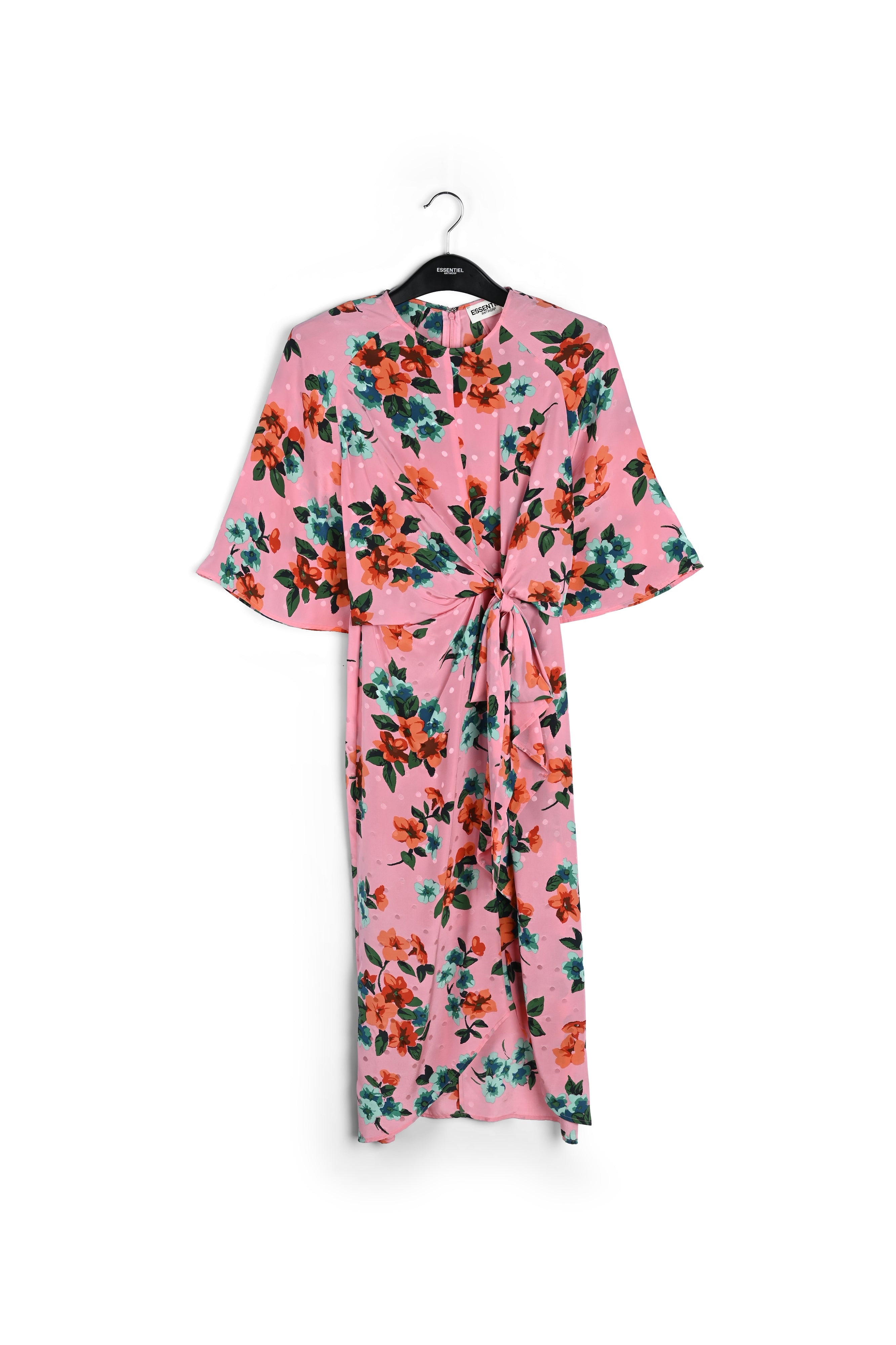 Pink floral and polka dot silk midi dress RE—SSENTIEL | Essentiel second hand