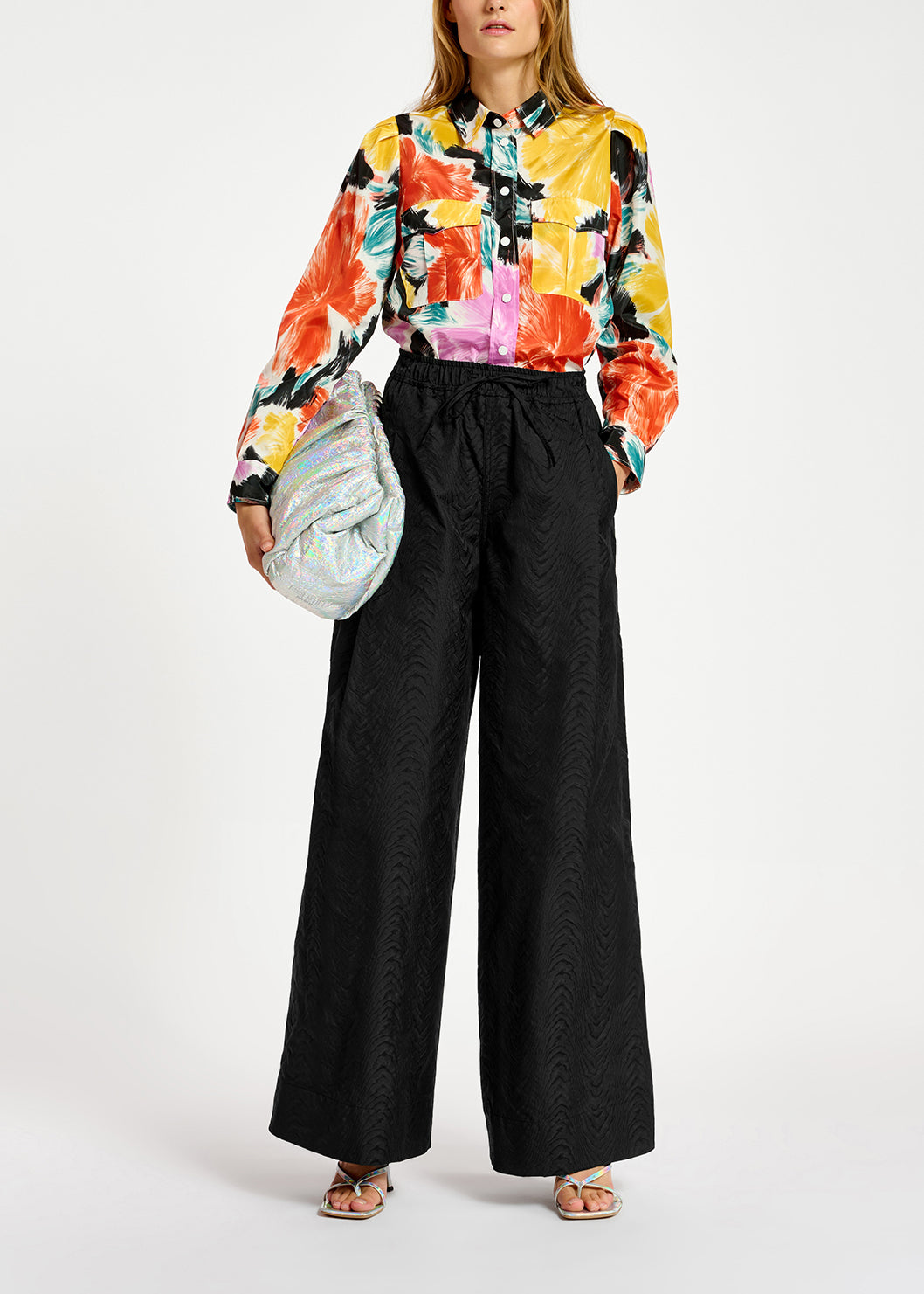 Black, orange and yellow floral print shirt RE—SSENTIEL | Essentiel second hand