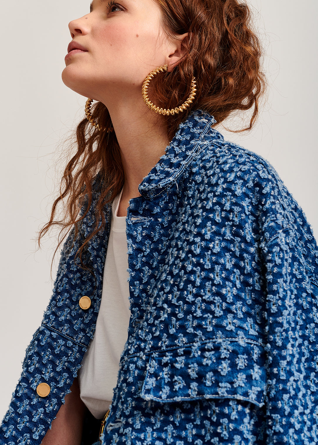 Dark blue perforated oversized denim jacket RE—SSENTIEL | Essentiel second hand