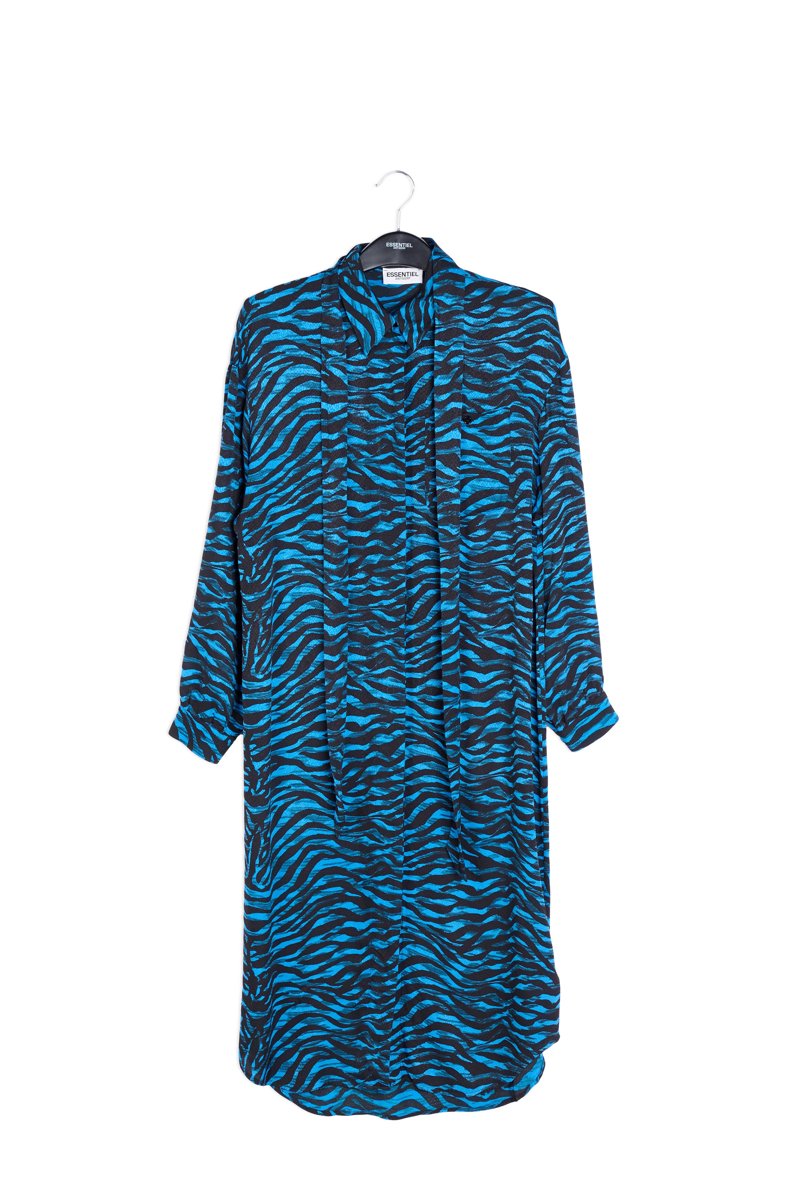 Black and blue zebra print midi shirt dress RE—SSENTIEL | Essentiel second hand