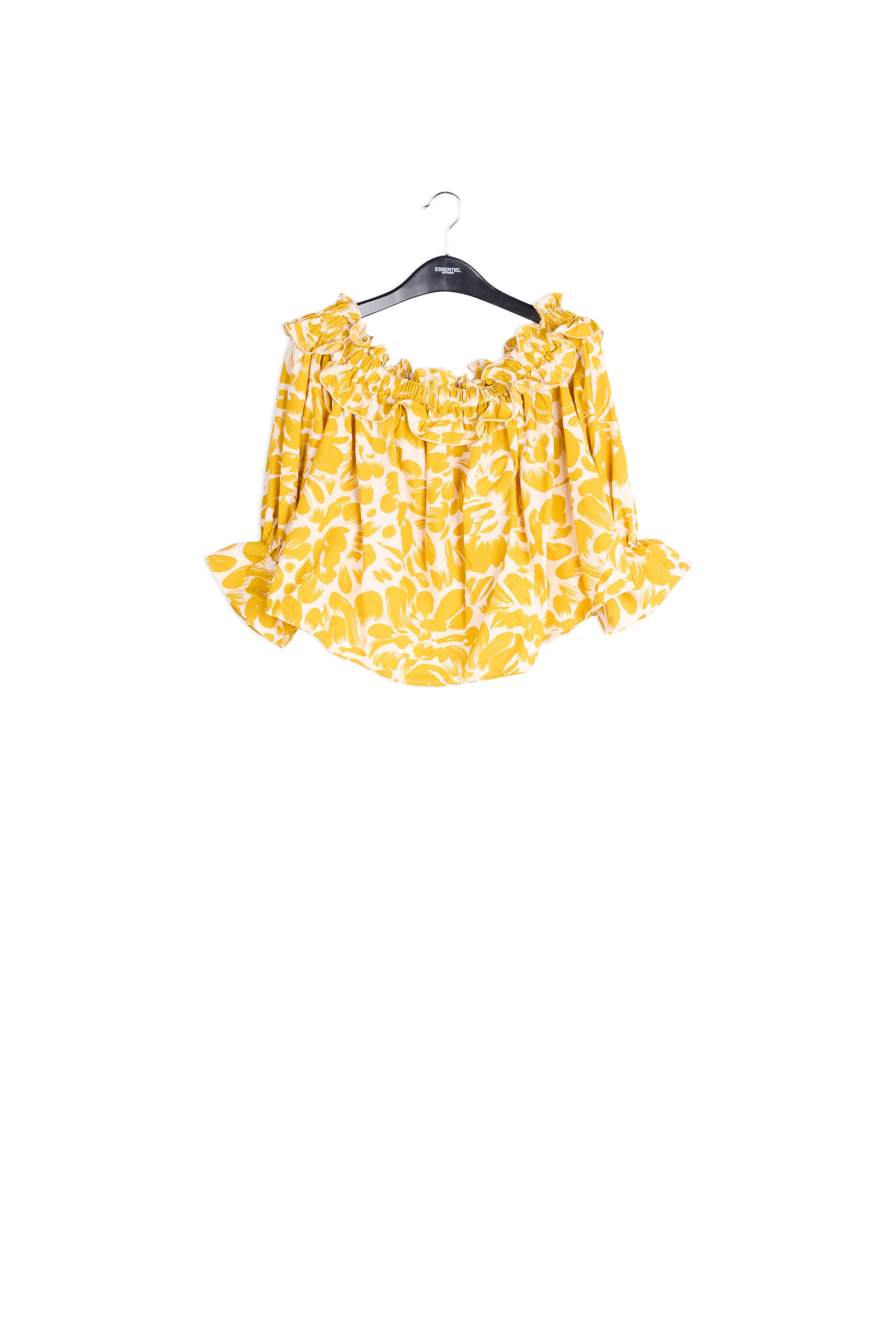 Yellow and white tropical print off-the-shoulder top RE—SSENTIEL | Essentiel second hand