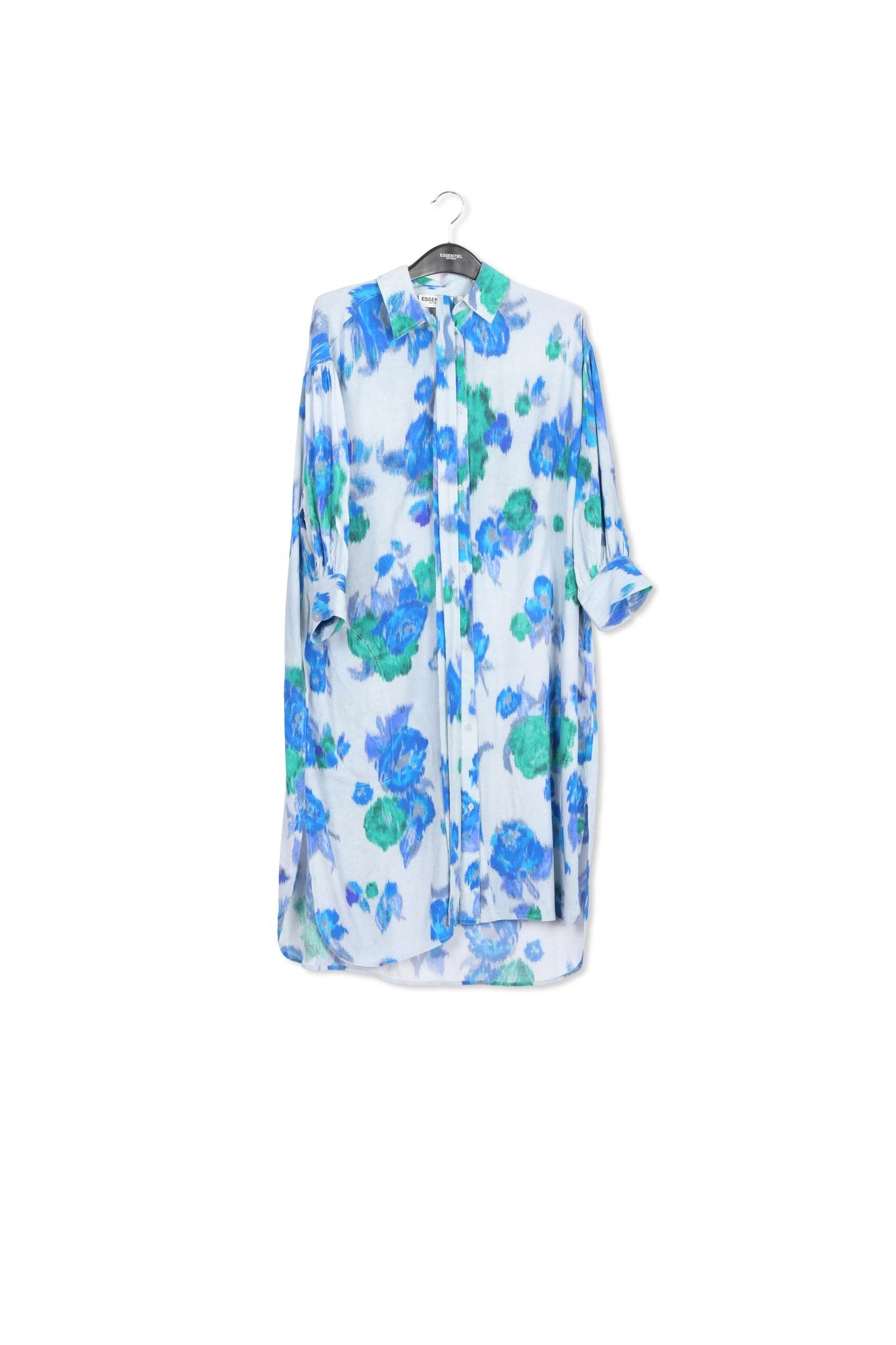 Light blue, blue and green floral-print shirt dress RE—SSENTIEL | Essentiel second hand