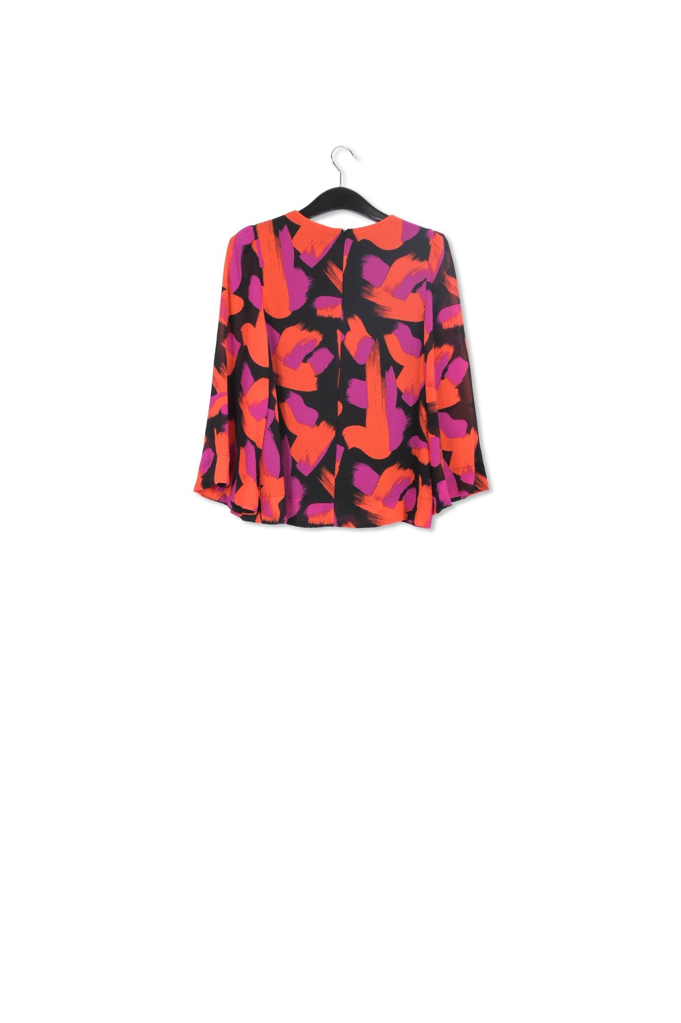 Black, orange and purple abstract-print top with puffed shoulders RE—SSENTIEL | Essentiel second hand