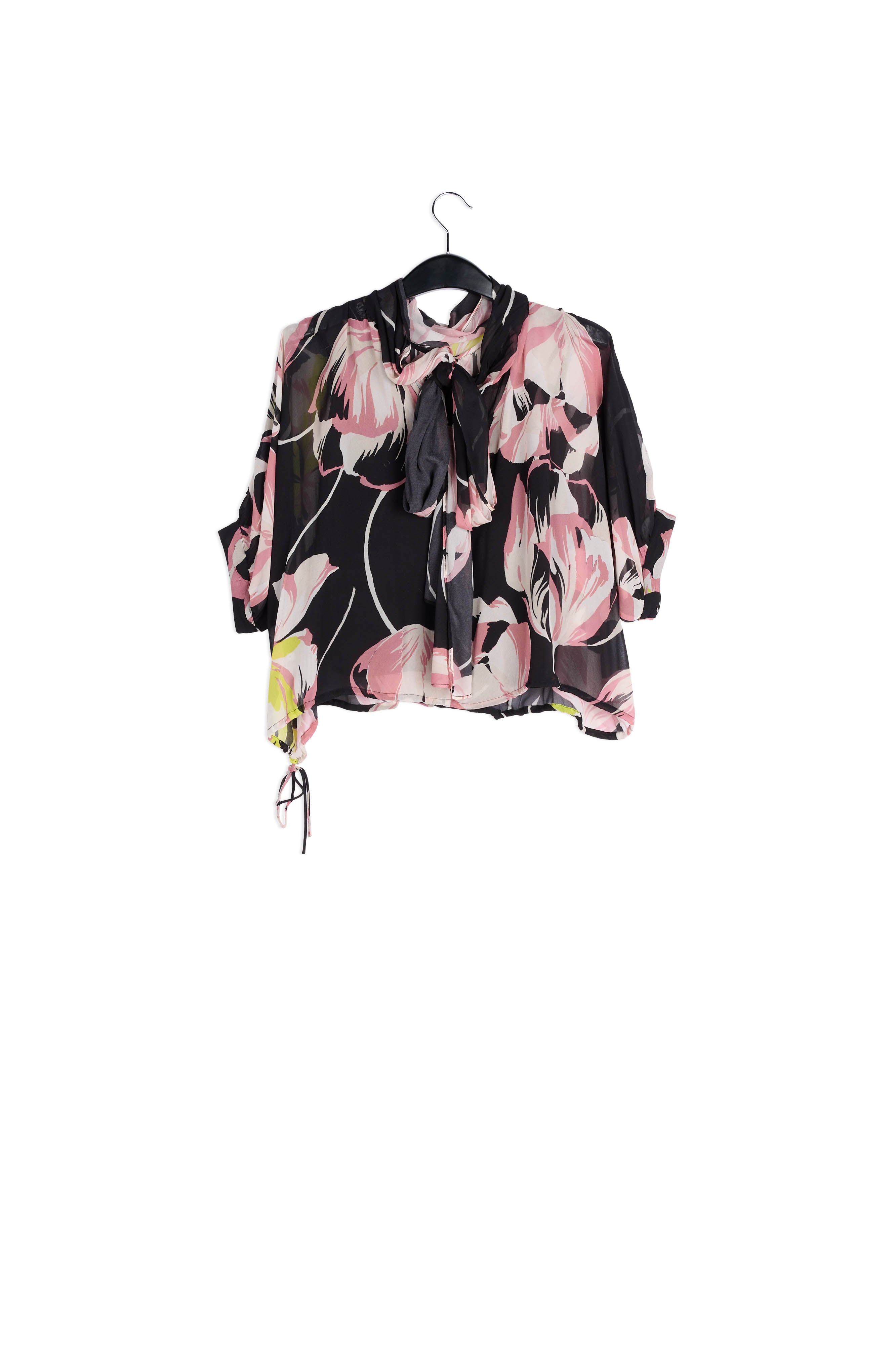 Black voluminous floral-print sheer top RE—SSENTIEL | Essentiel second hand