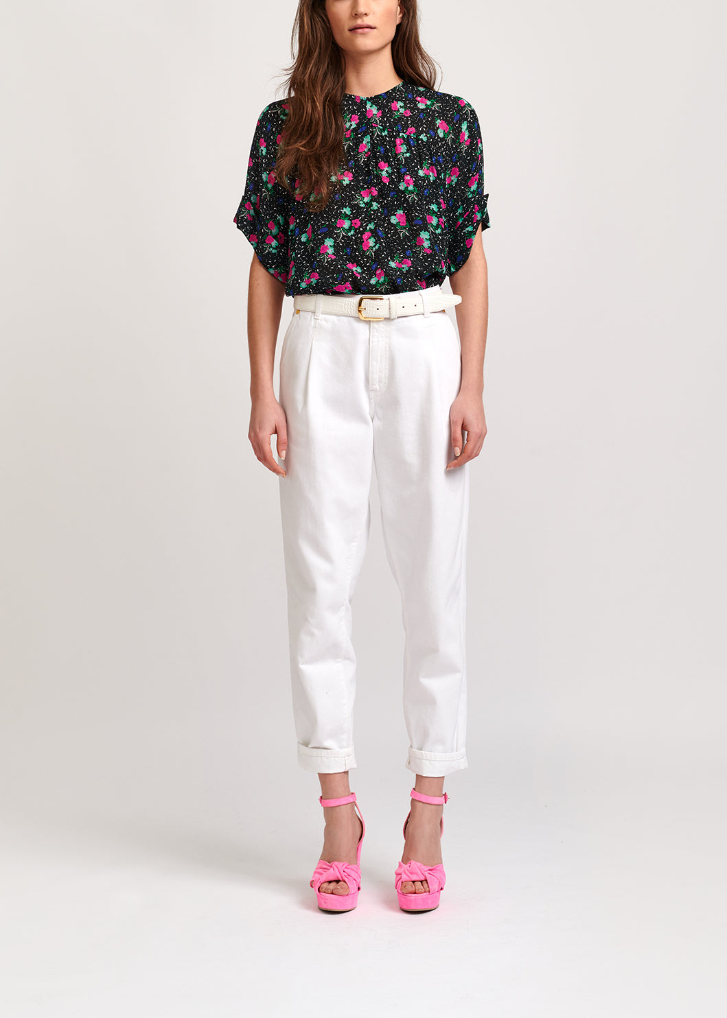 Black floral-print top RE—SSENTIEL | Essentiel second hand